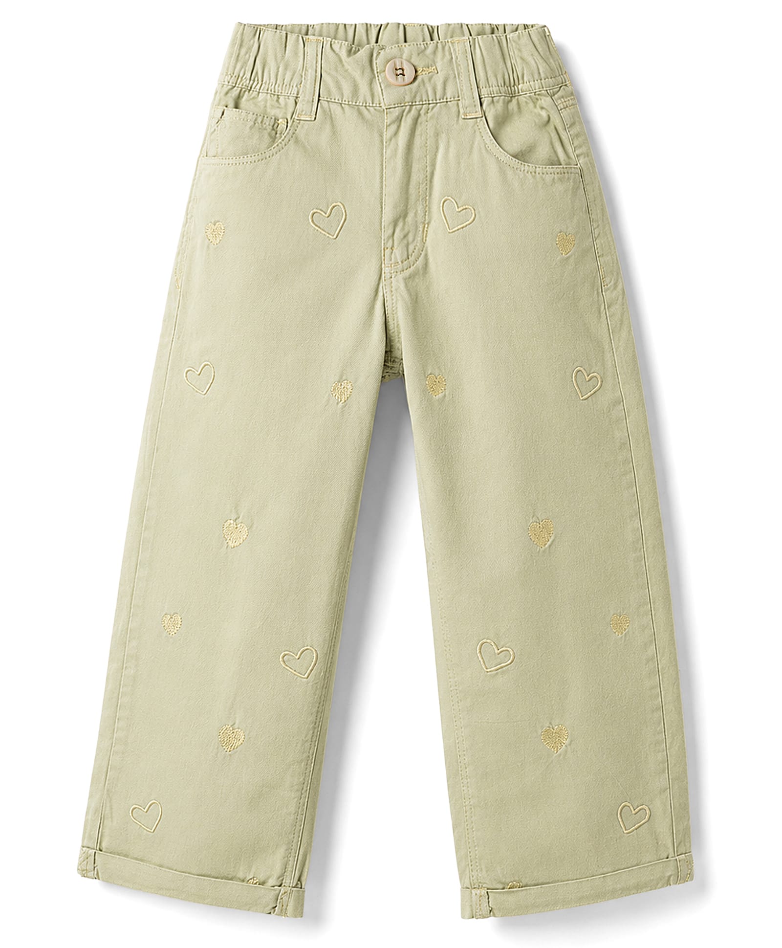 Olio Kids Cotton Woven Full Length Trousers with Lovely Girl Text Print - Beige-picture-24