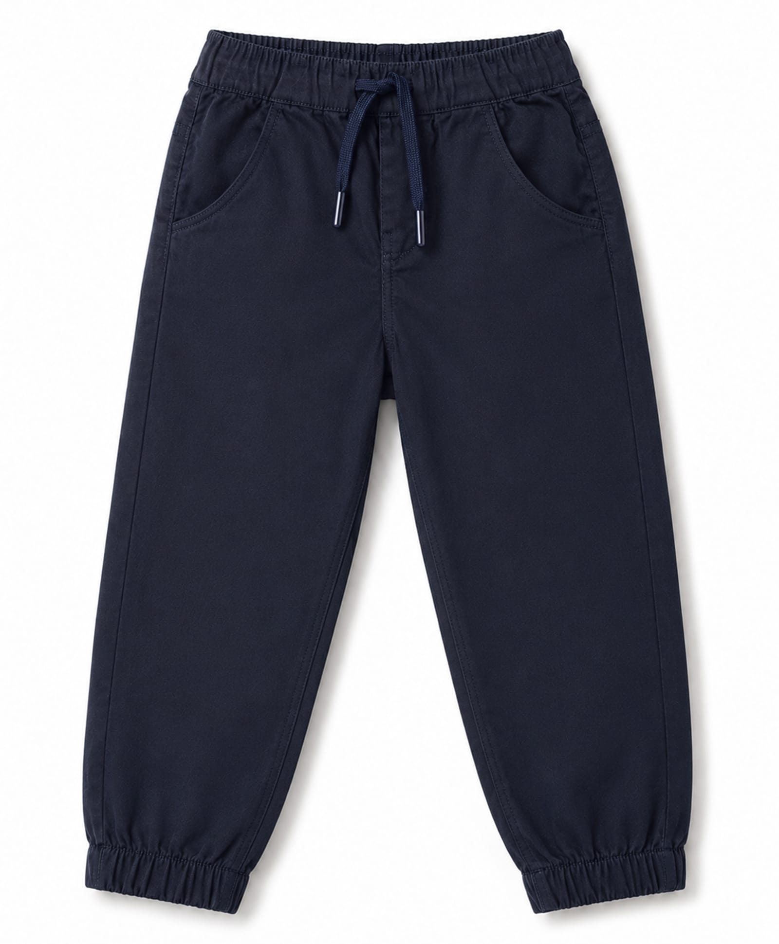 Olio Kids Cotton Woven Full Length Solid Color Trousers - Navy Blue-picture-22
