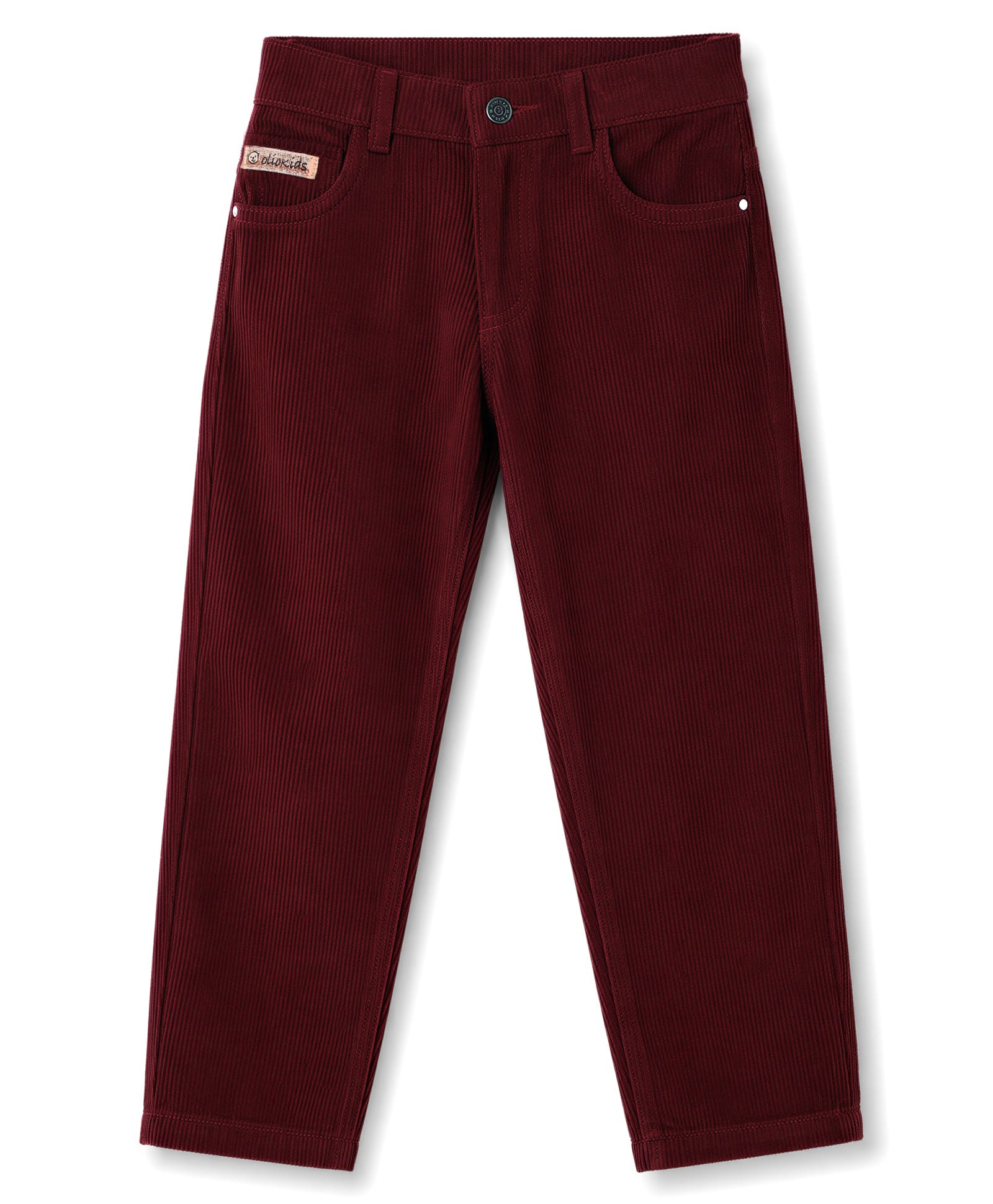 Olio Kids Cotton Woven Full Length Solid Color Trousers - Maroon-picture-17