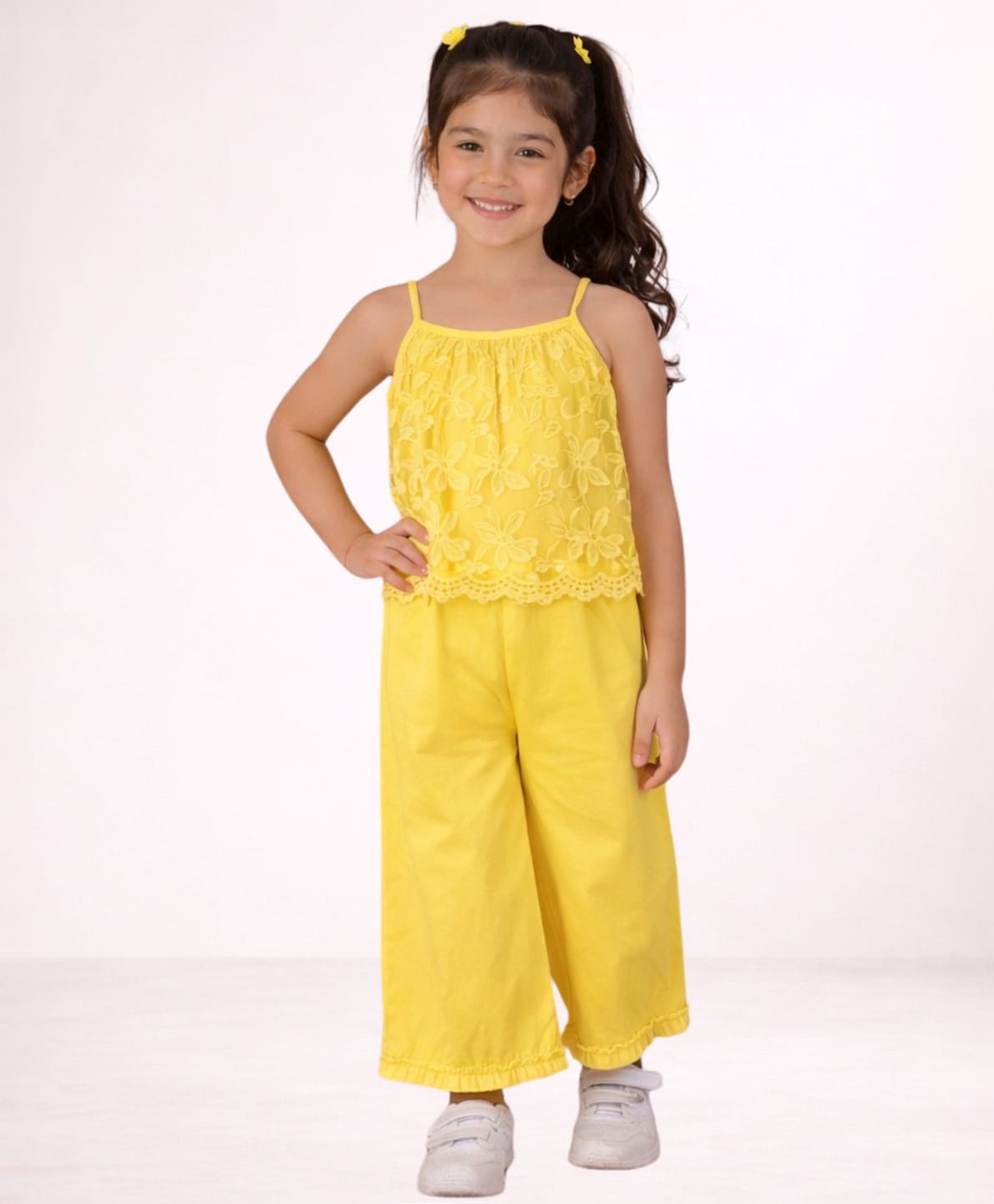 Lil' Drama Cotton Knit Sleeveless Butterfly Embroidered Jumpsuit - Yellow-picture-37