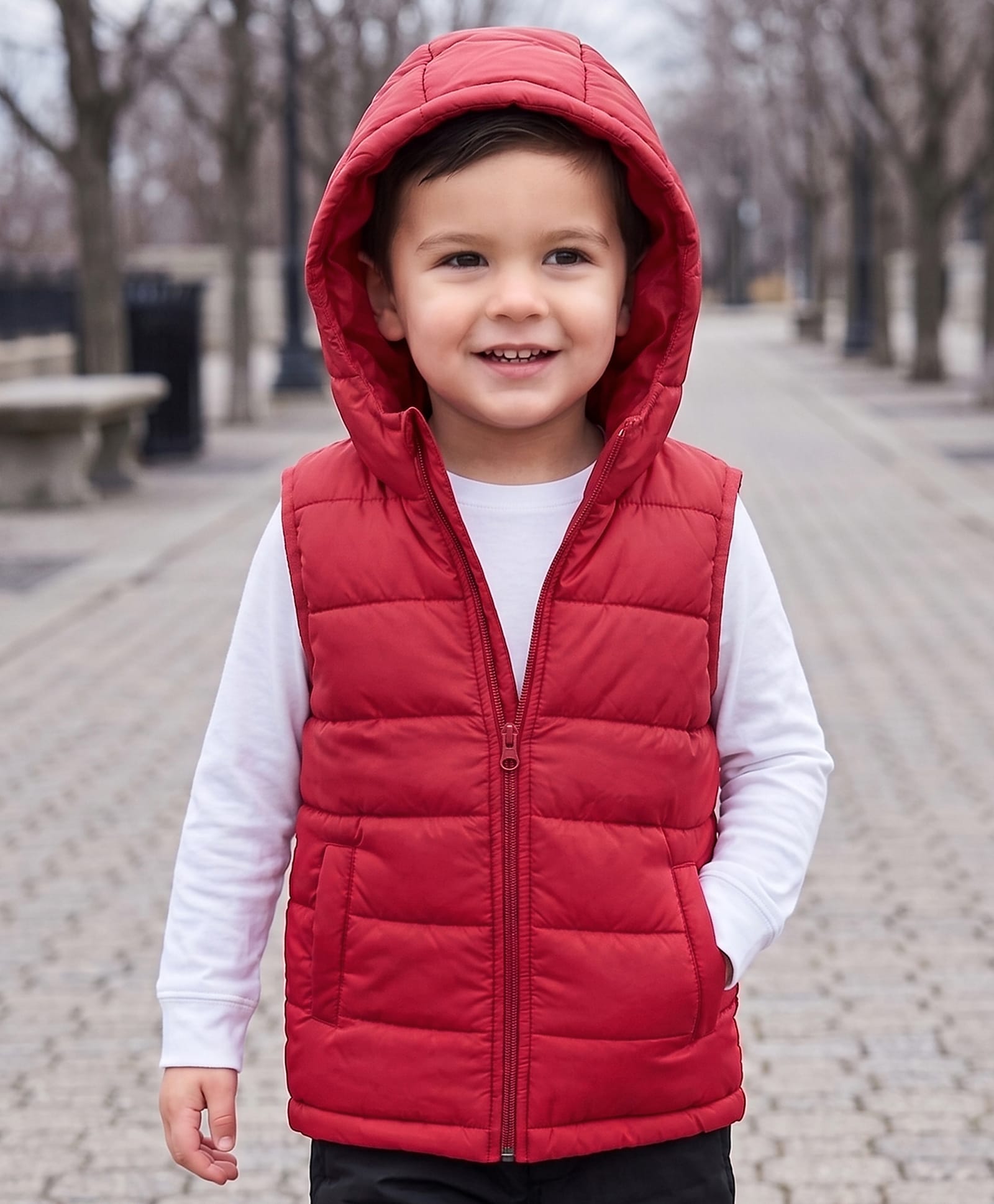 Babyhug Woven Sleeveless Hooded Padded Jacket - Maroon-image-30