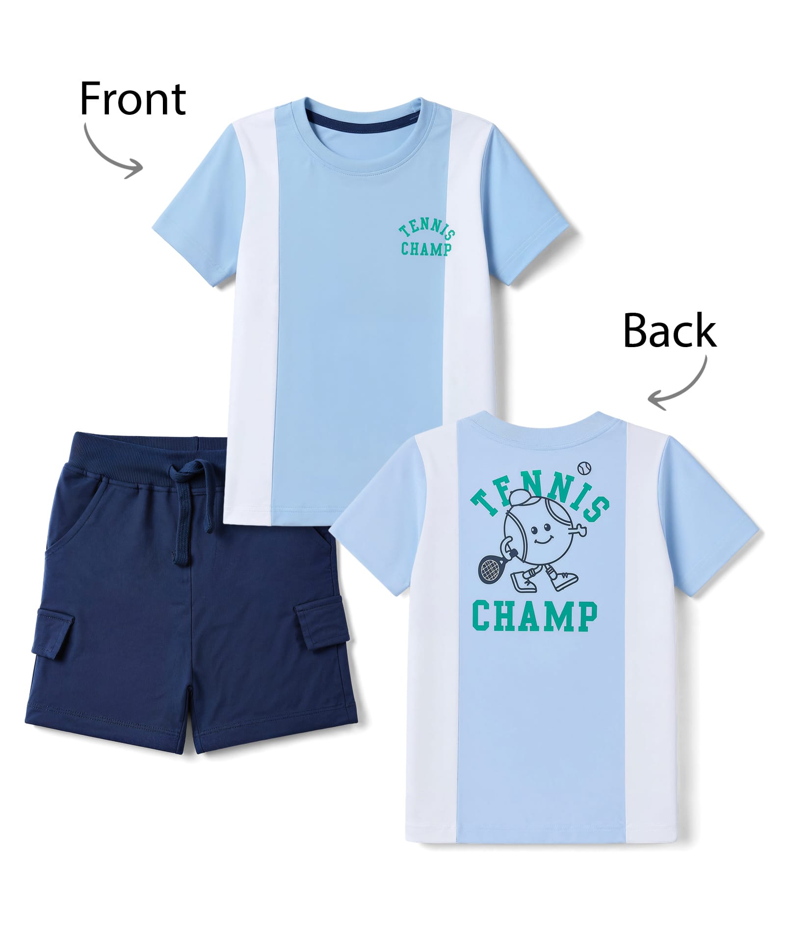 Babyhug Single Jersey Knit Half Sleeves T-Shirt With Text Print & Shorts With Cargo Pockets - Blue-image-7