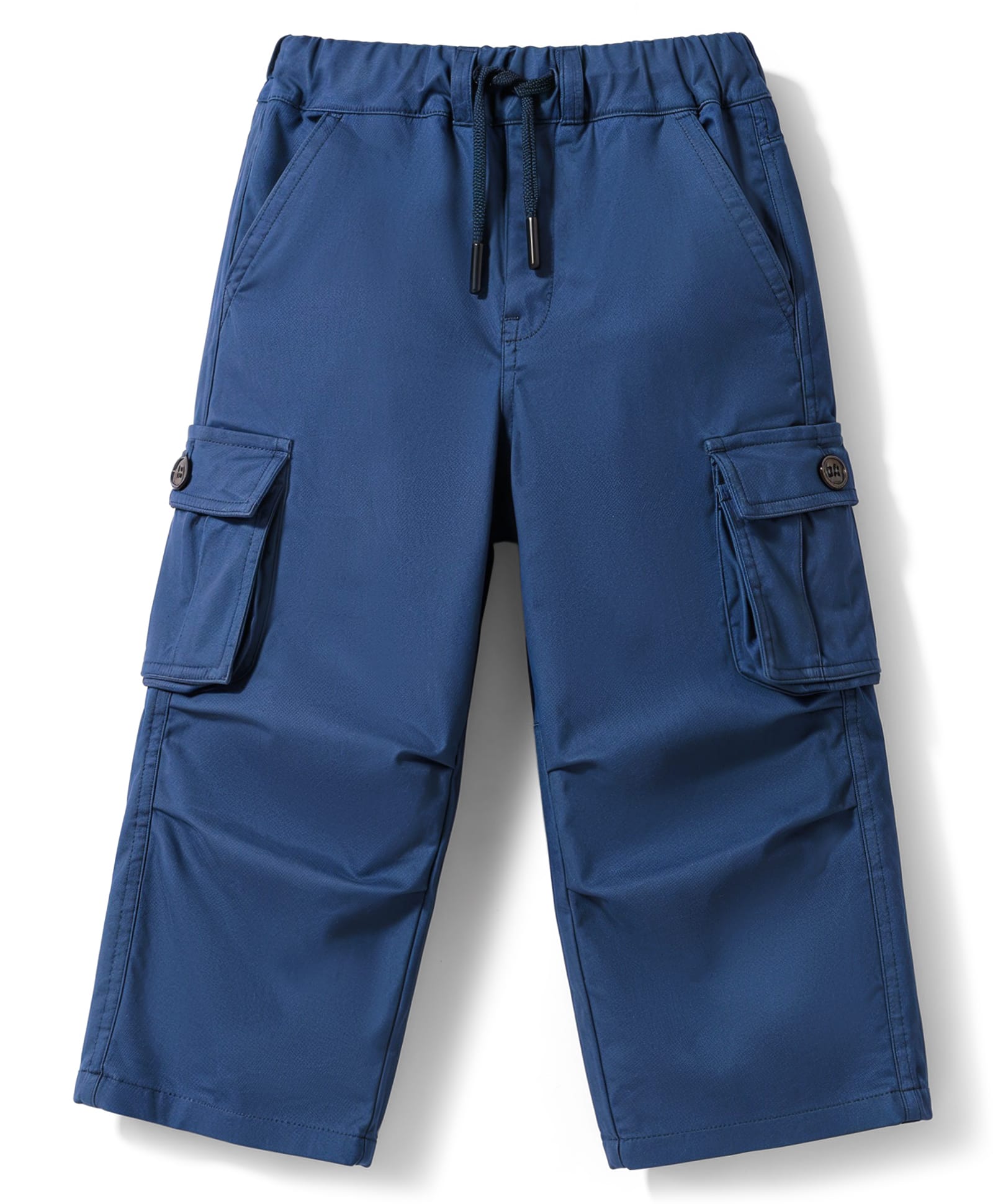Olio Kids Cotton Woven Full Length Solid Colour Trousers with Cargo Pockets - Blue-picture-32