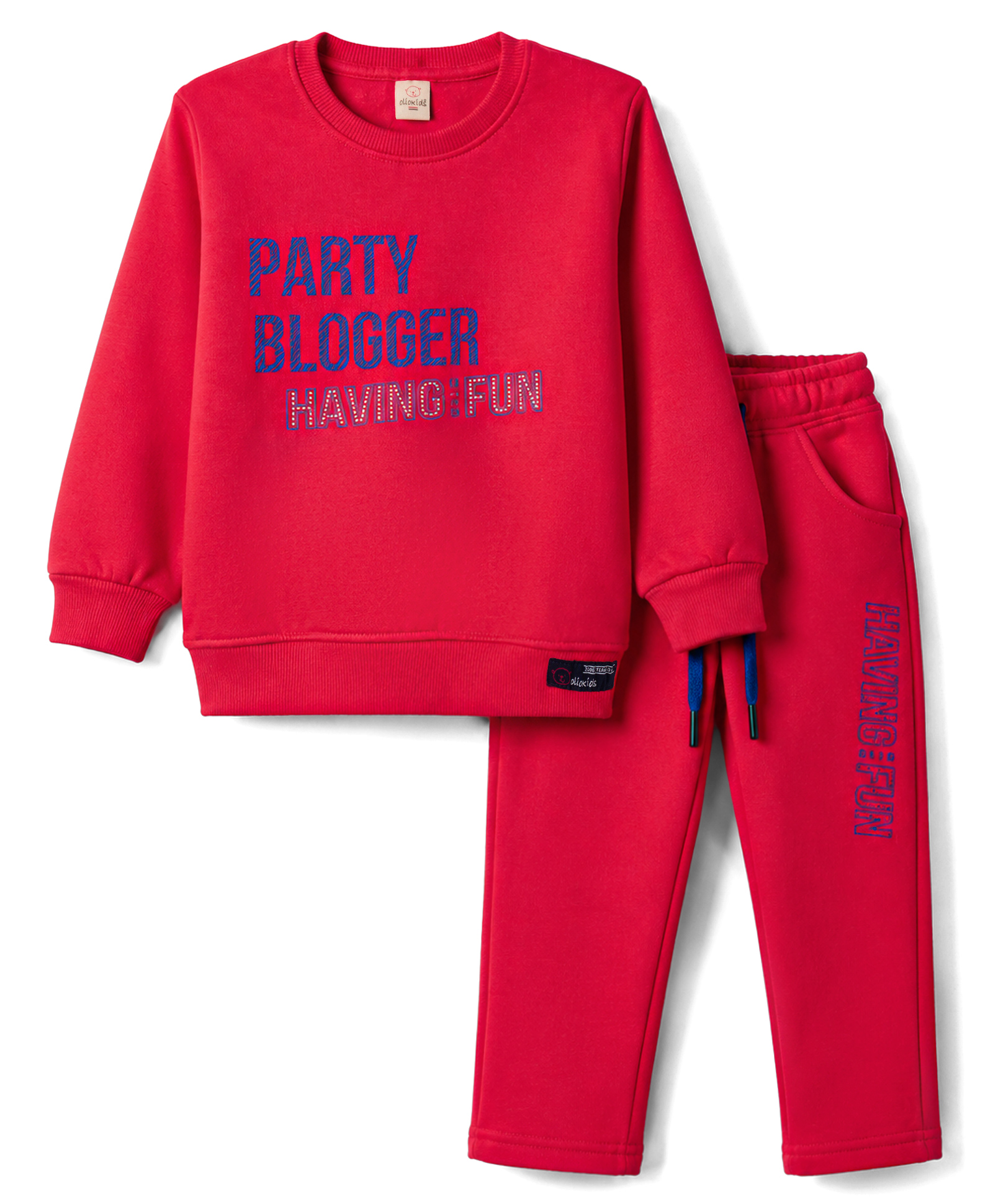 Olio Kids Fleece Knit Full Sleeves Text Printed Winter Wear Set - Fuchsia-picture-8