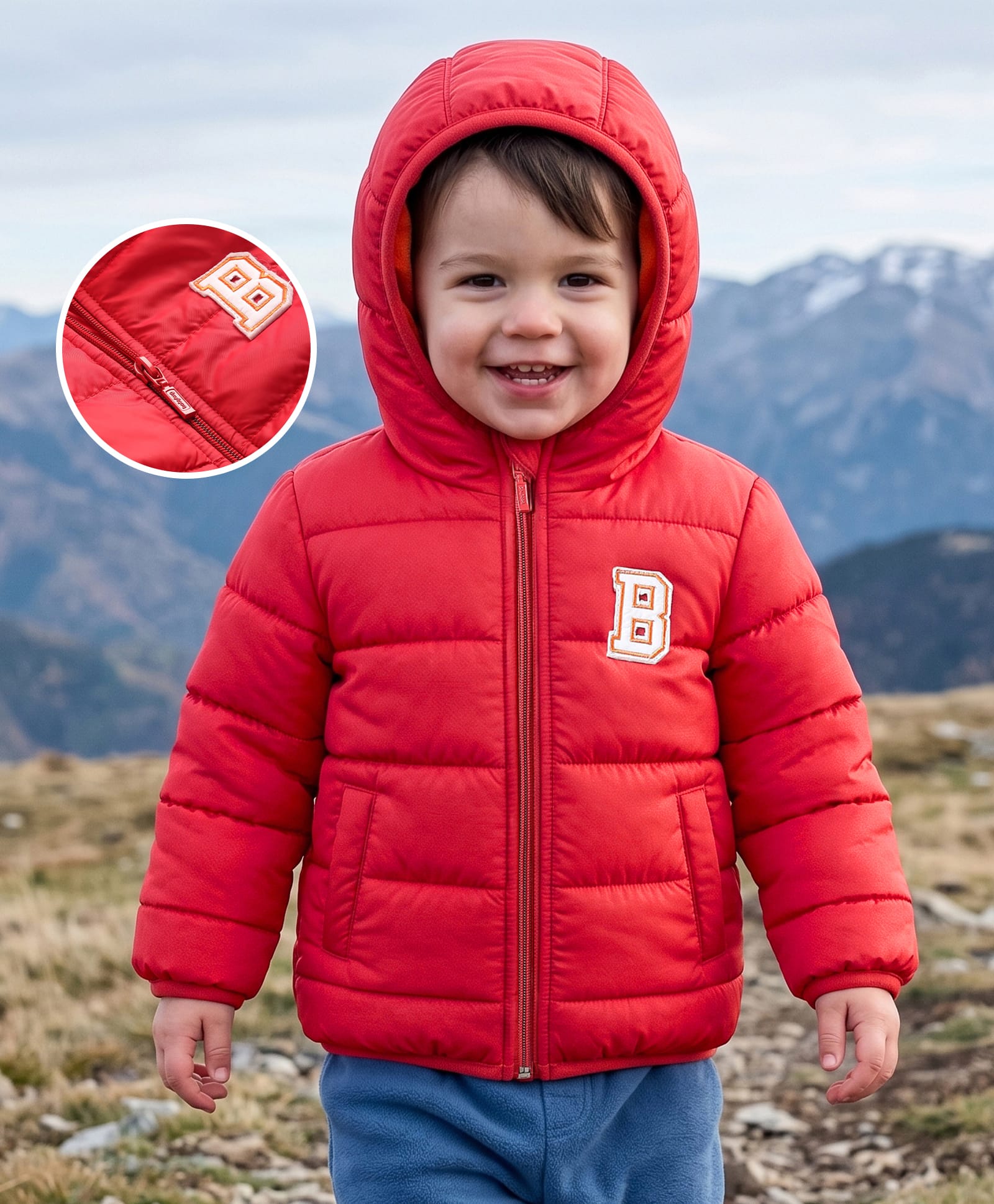 Babyhug Woven Full Sleeves Padded Hooded Jacket - Red-image-18