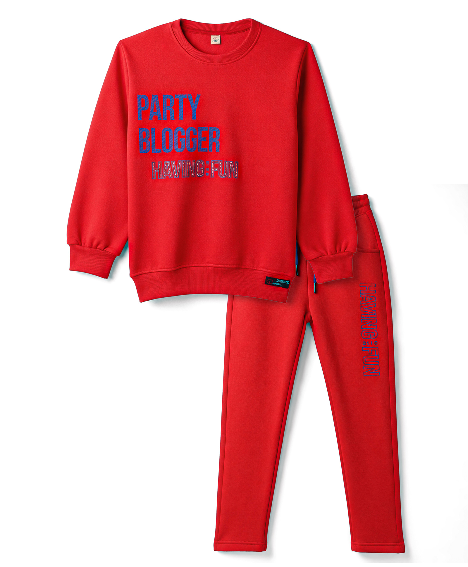 Olio Kids Fleece Knit Full Sleeves Text Printed Winter Wear Set - Fuchsia-picture-20