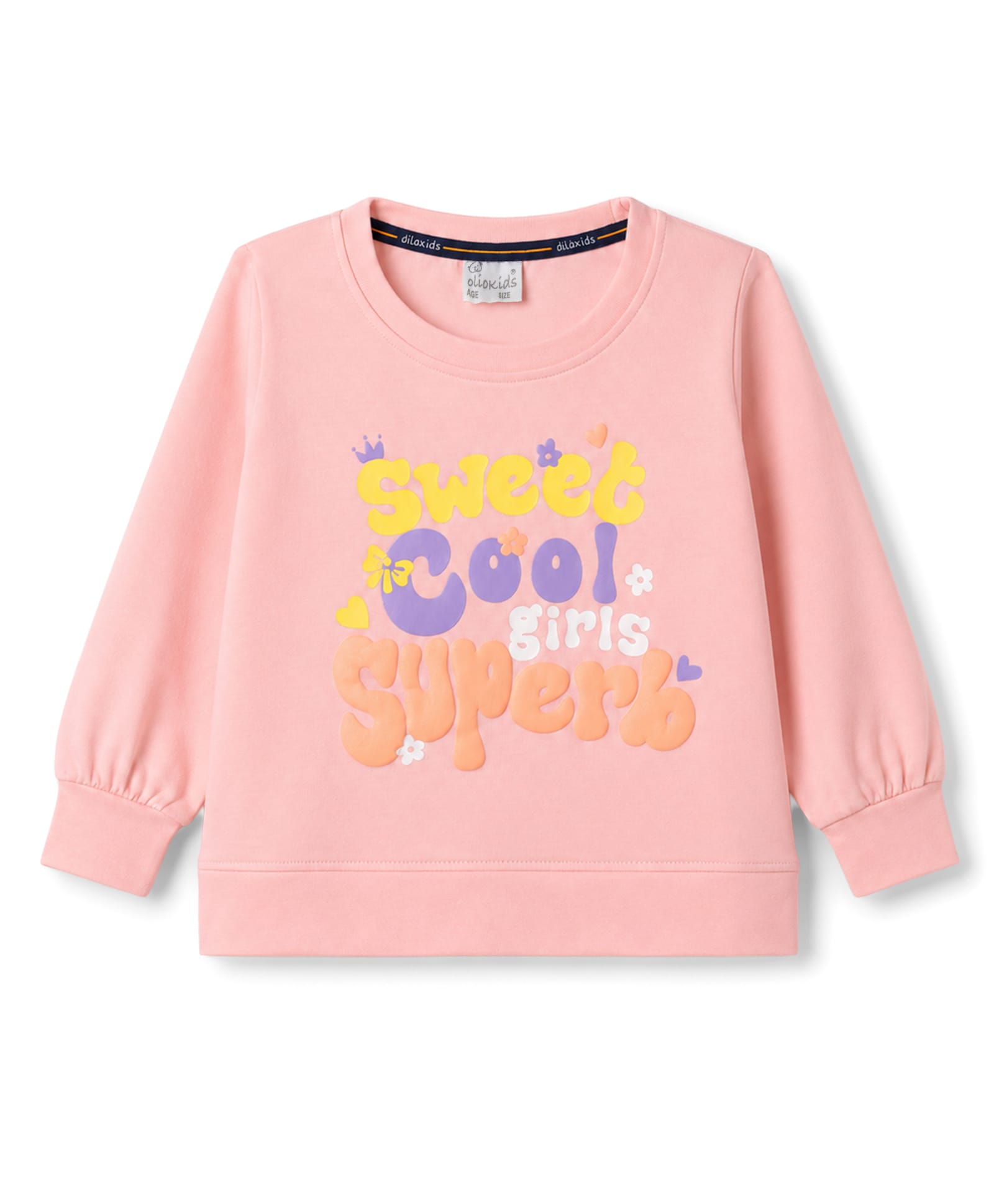 Olio Kids Sinker Knit Full Sleeves T-Shirt with Text Print - Pink-picture-38