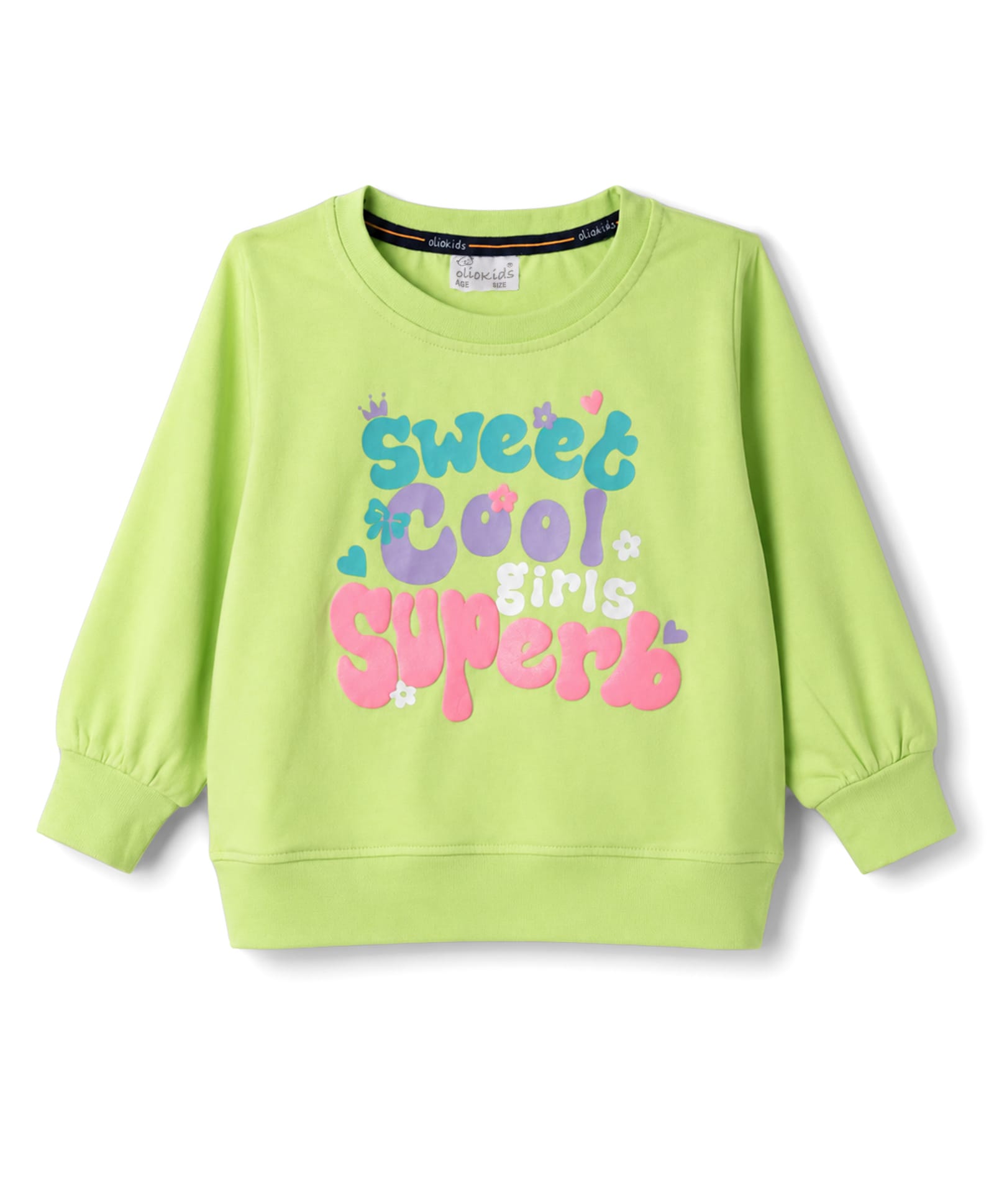 Olio Kids Sinker Knit Full Sleeves T-Shirt with Text Print - Neon Green-picture-10