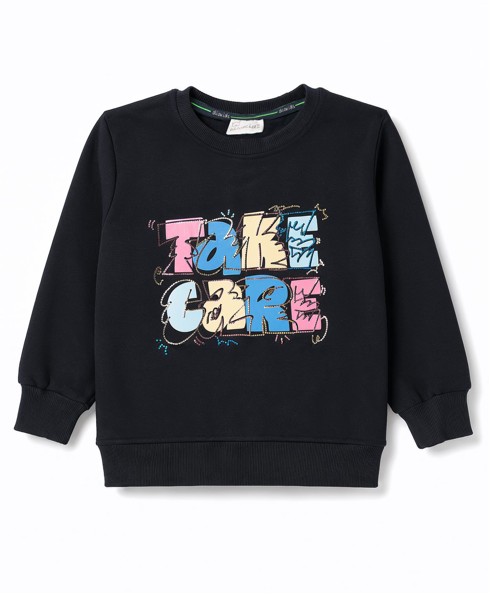 Olio Kids Looper Knit Full Sleeves Winter T-Shirt With Text Print - Navy Blue-picture-44