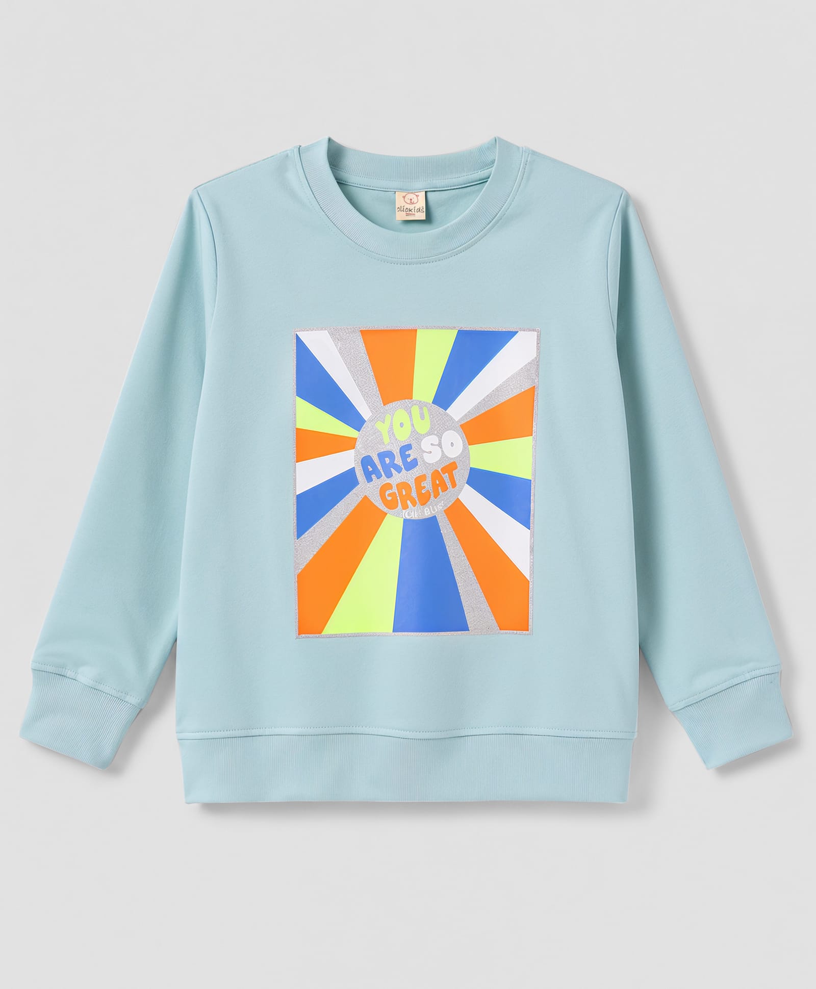 Olio Kids Sinker Knit Full Sleeves T-Shirt with Text Print - Light Blue-picture-40