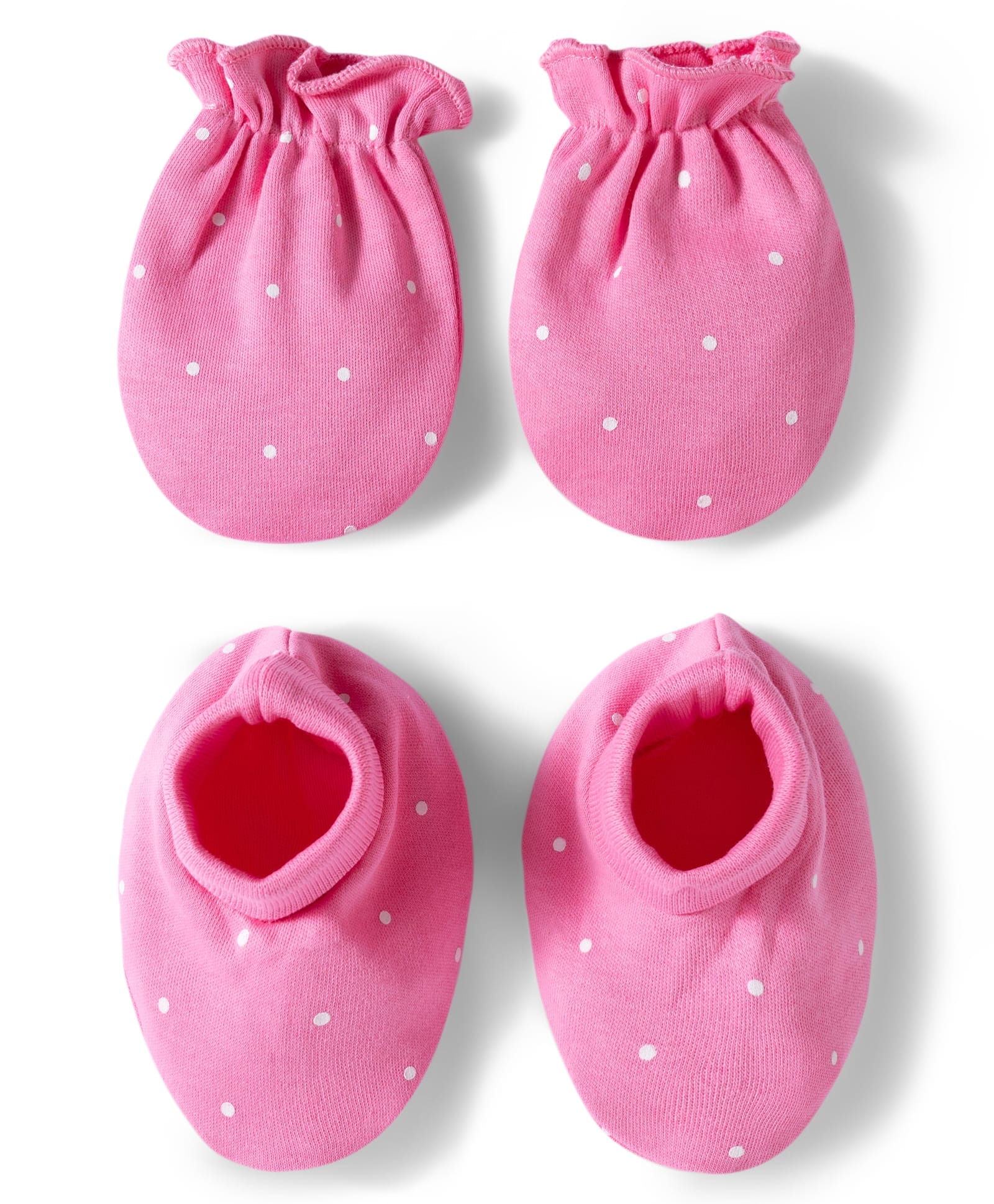 Bbayhug Interlock Knit Polka Dots Print Mittens & Booties Set- Pink-image-6