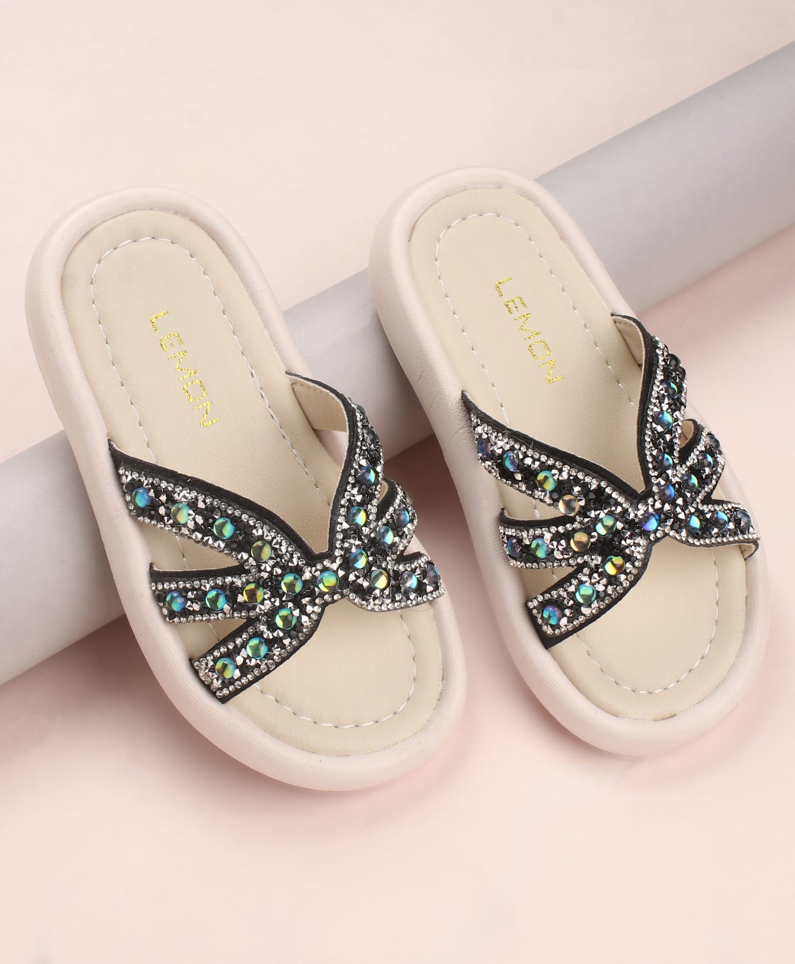 KIDLINGSS Stones Embellished Strap Detailed Slip On Sandals - Black-picture-21