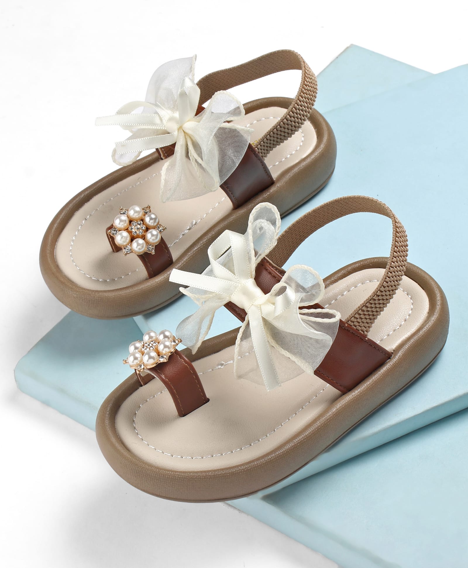 KIDLINGSS Stones & Pearl Embellished Back Strap Closure Sandals - Brown-picture-14