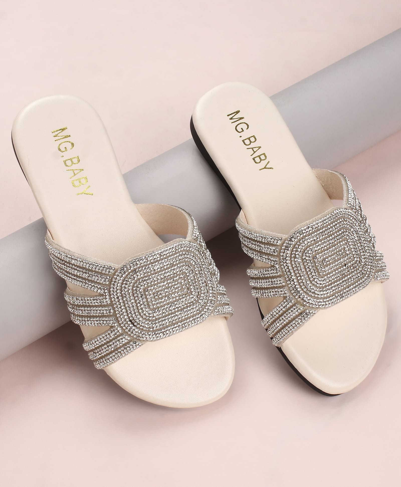 KIDLINGSS Stones Embellished Slip On Sandals - White-picture-20