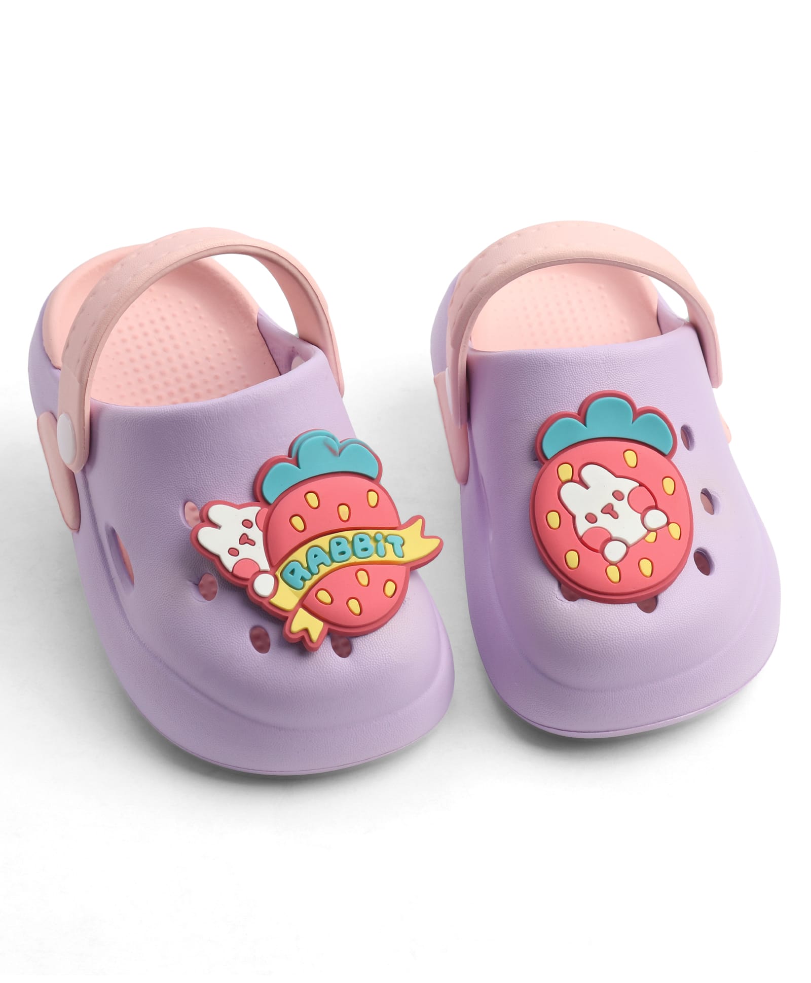 KIDLINGSS Bunny & Strawberry Applique Detailed Perforated Slingback Clogs - Purple-picture-11