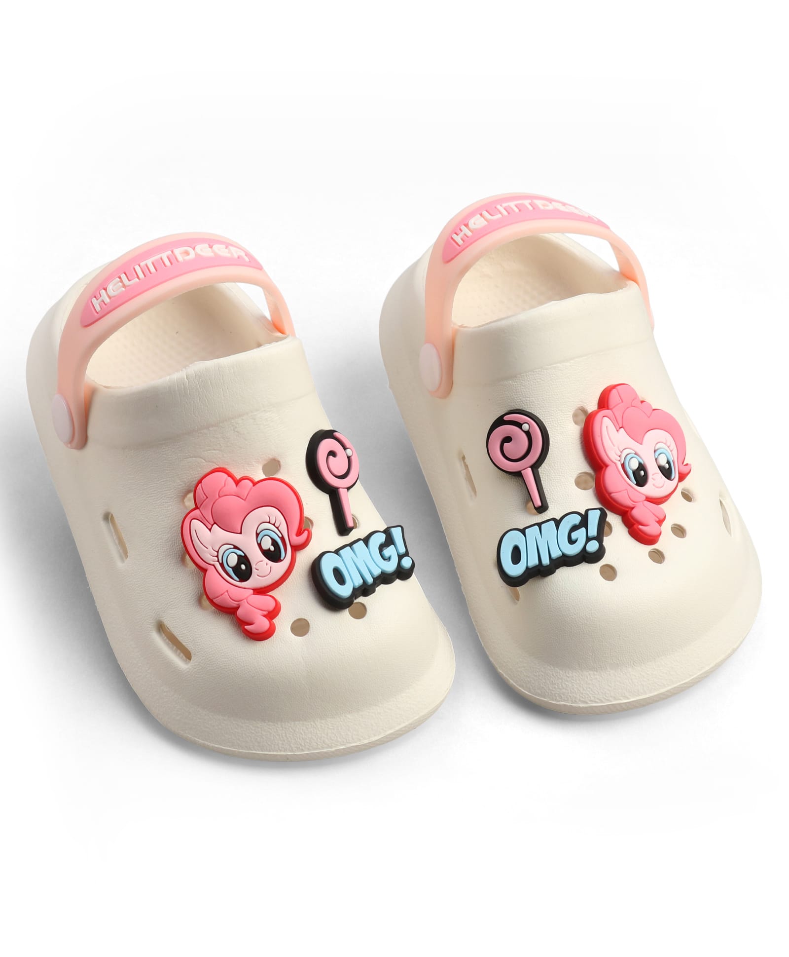 KIDLINGSS OMG Text Applique Detailed Perforated Slingback Clogs - White-picture-20