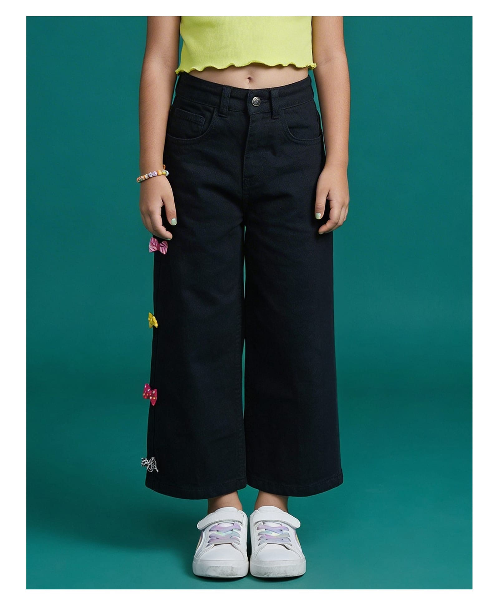 Kiddopanti Denim Woven Bow Applique Detailed Jeans - Black-picture-15