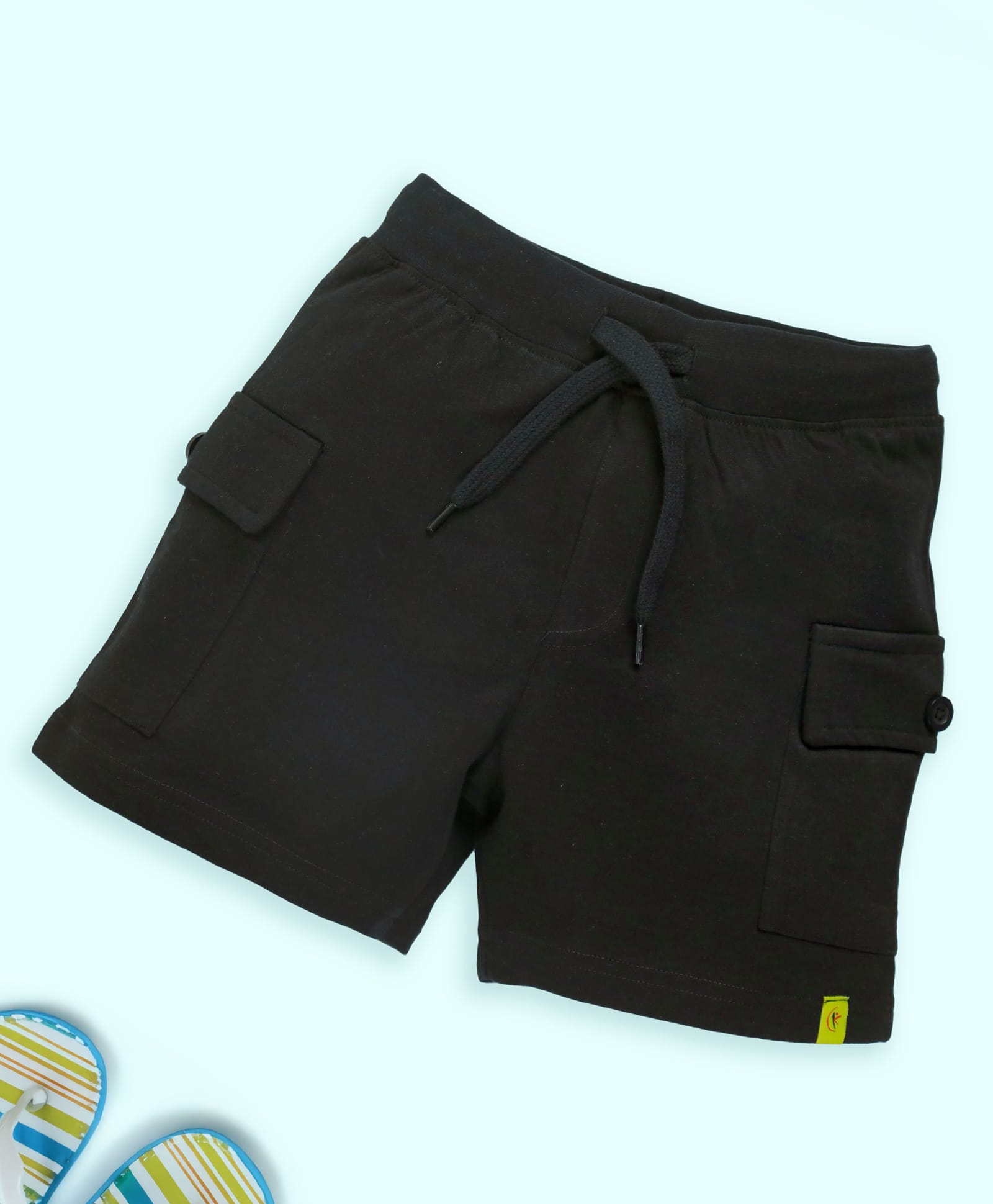 Kiddopanti Cotton Knit Solid Cargo Shorts - Black-picture-30