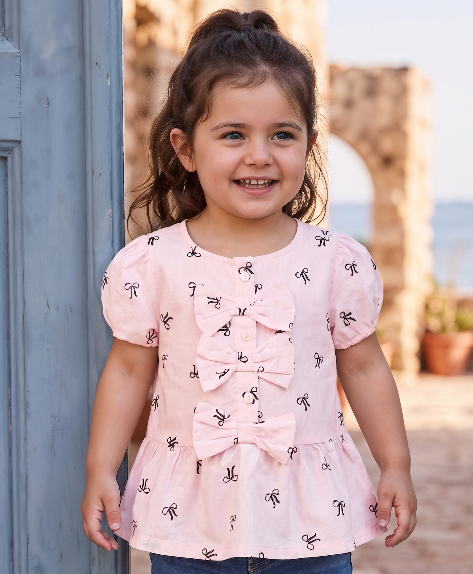 Babyoye Cotton Woven All Over Print Half Sleeves Tops Light Pink 6-9 Months-image-42
