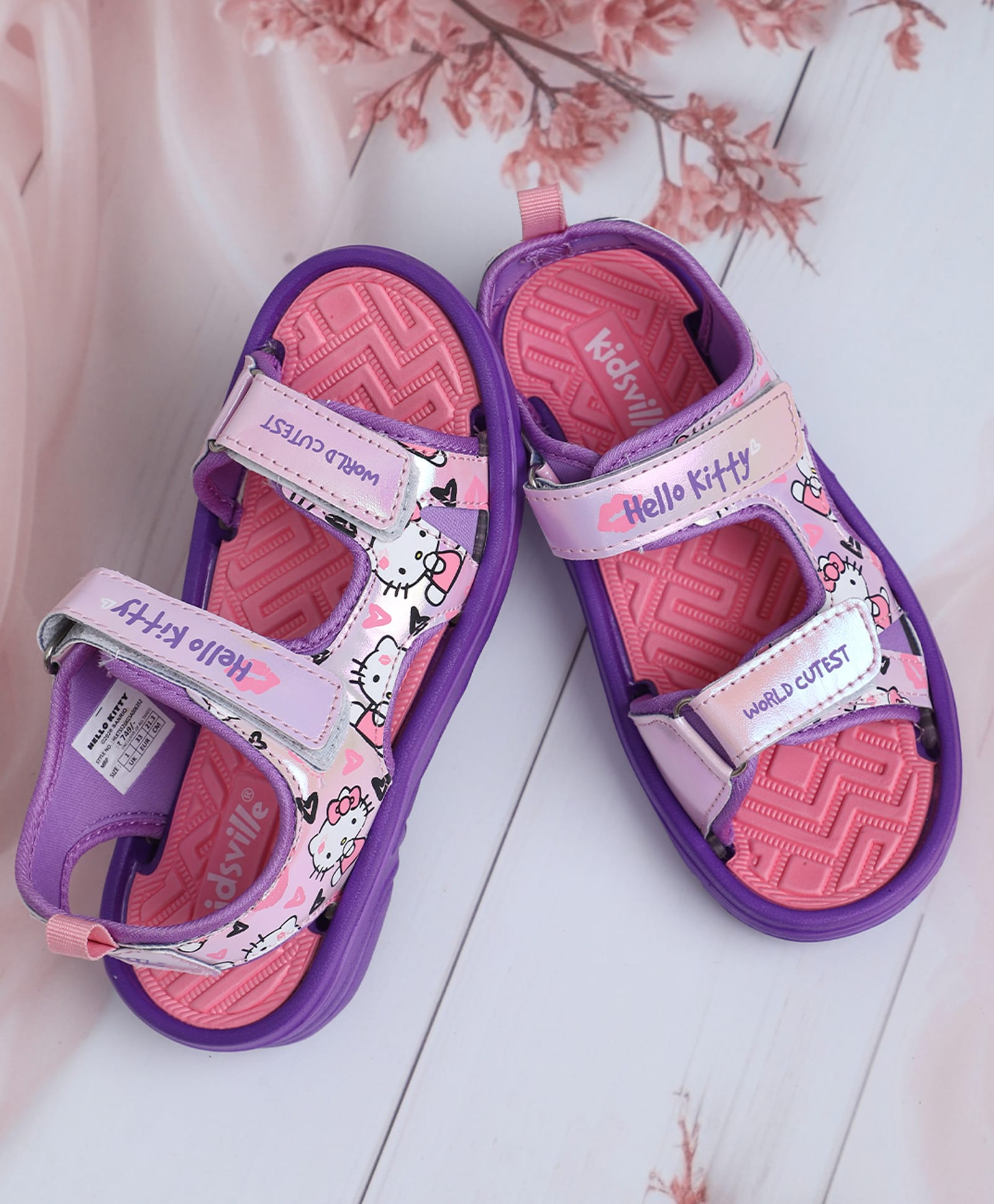 Kidsville Sanrio Featuring Hello Kitty Designed Velcro Closure Sandals - Purple-picture-6