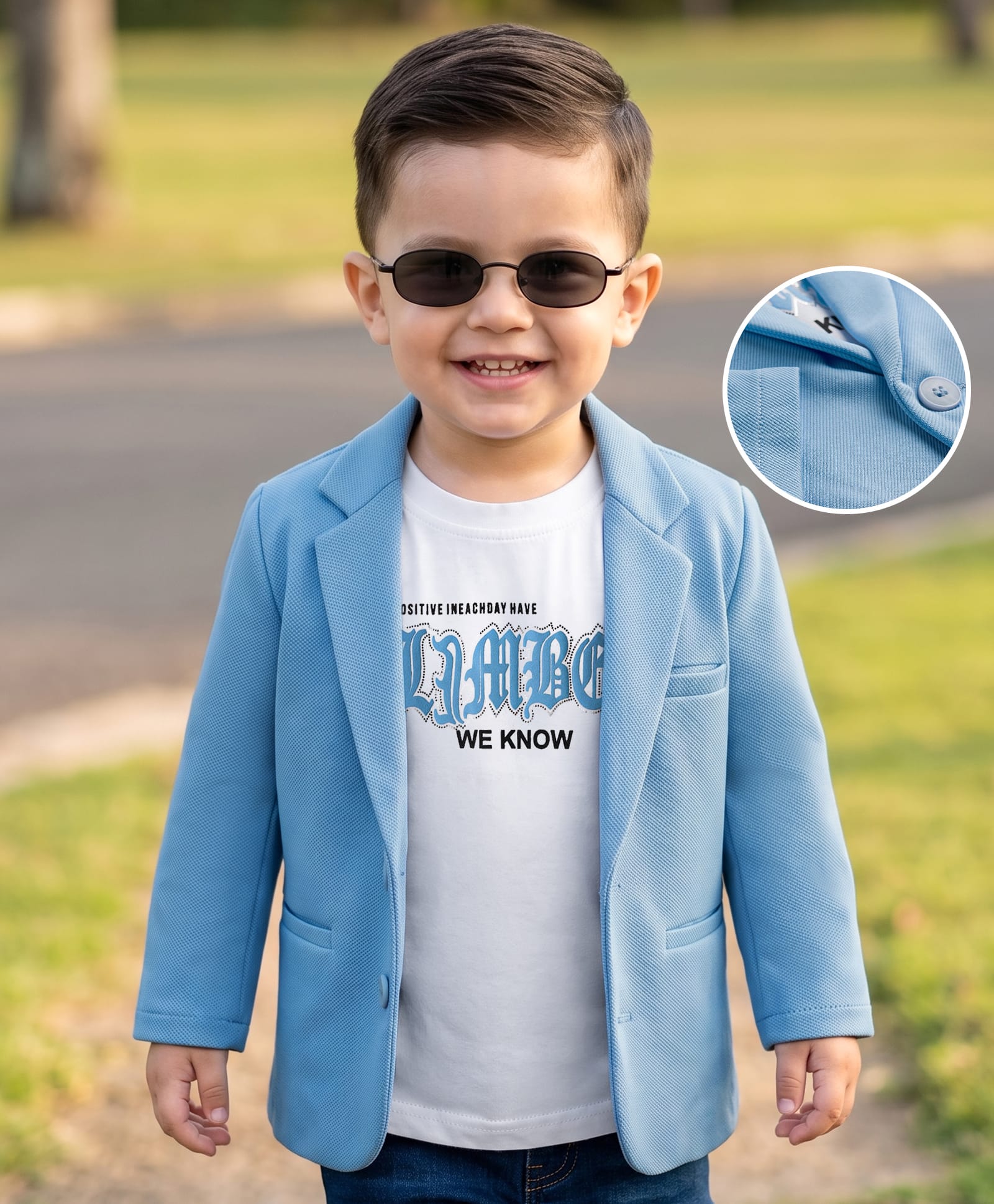 Babyhug Knit Full Sleeves Solid Blazer With Printed T-Shirt - Blue-image-28