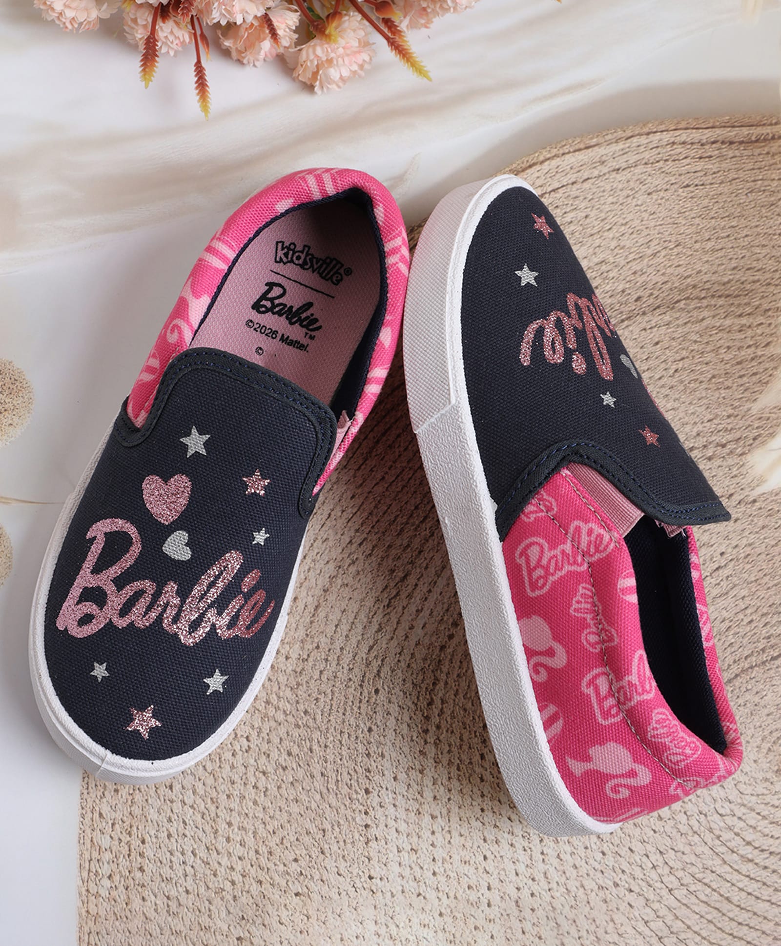 Kidsville Mattel Featuring Barbie Printed Slip On Shoes - Navy Blue-image-11