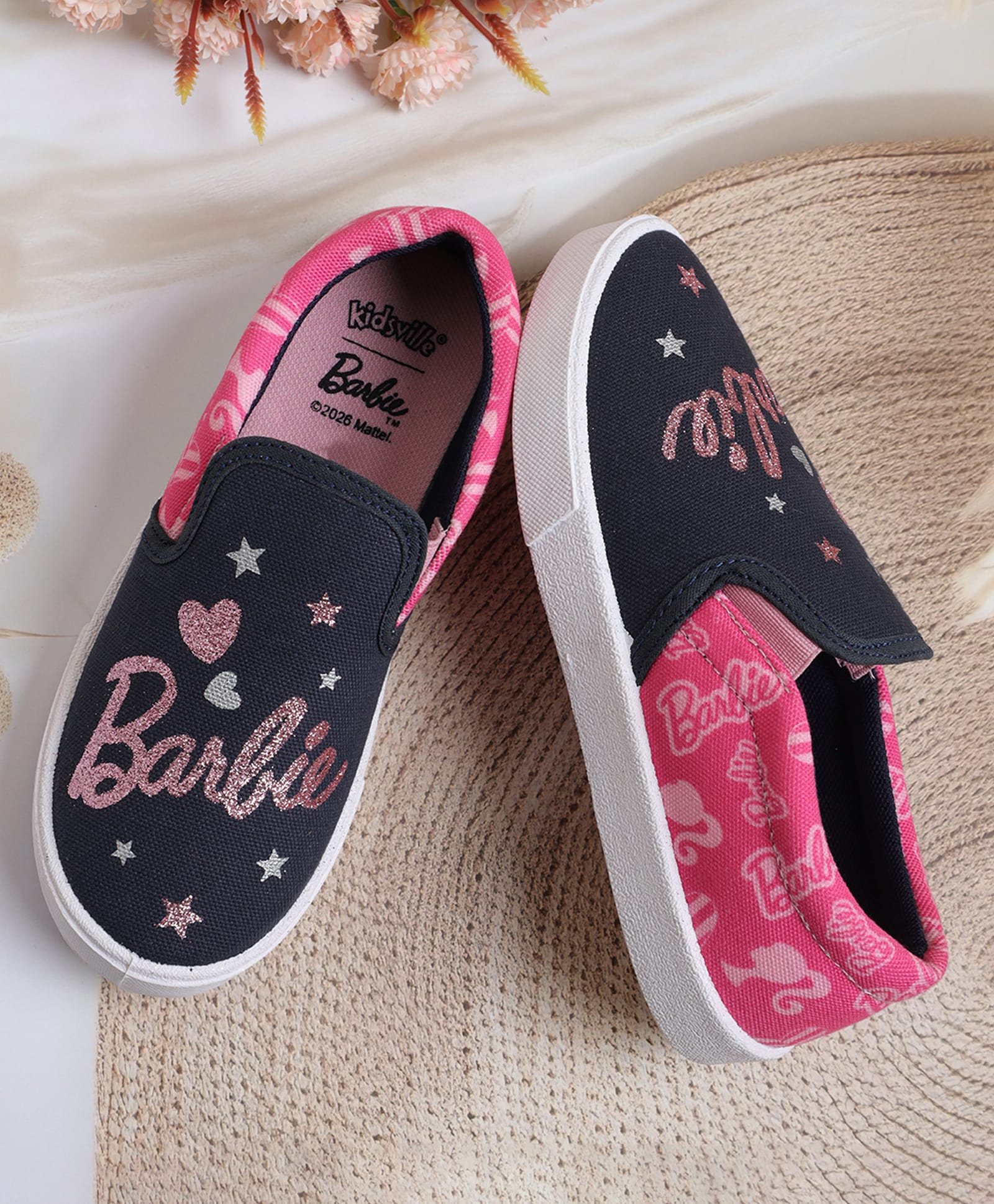 Kidsville Mattel Featuring Barbie Printed Slip On Shoes - Navy Blue-image-17