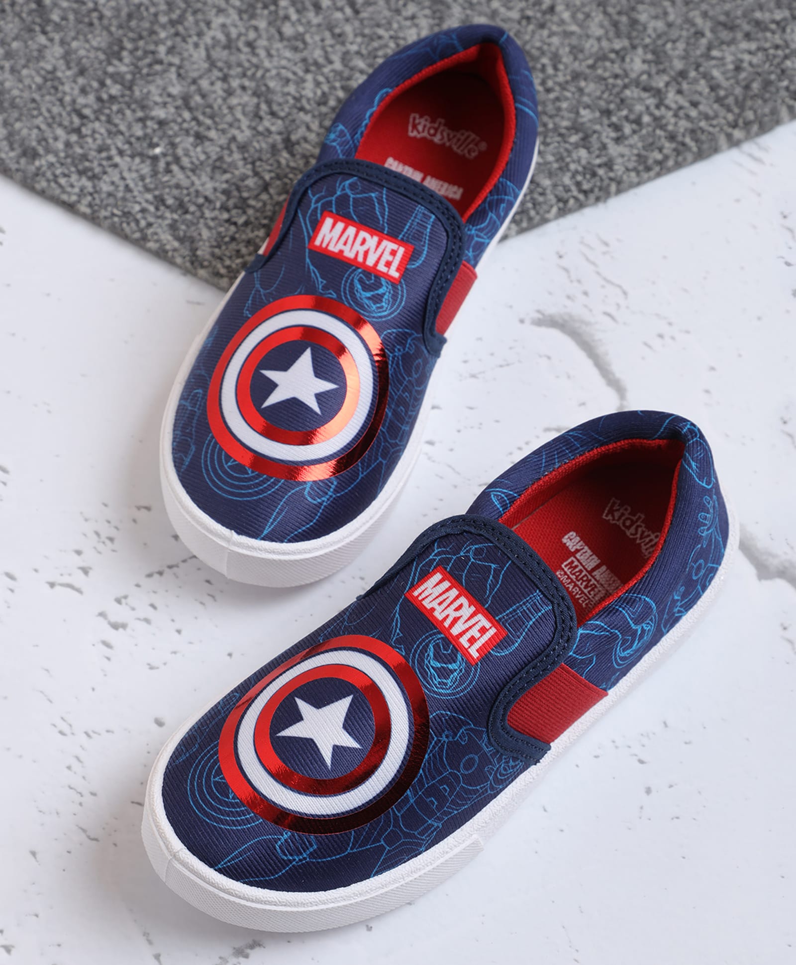 Kidsville Marvel Featuring Captain America Printed Slip On Shoes - Navy Blue-picture-16