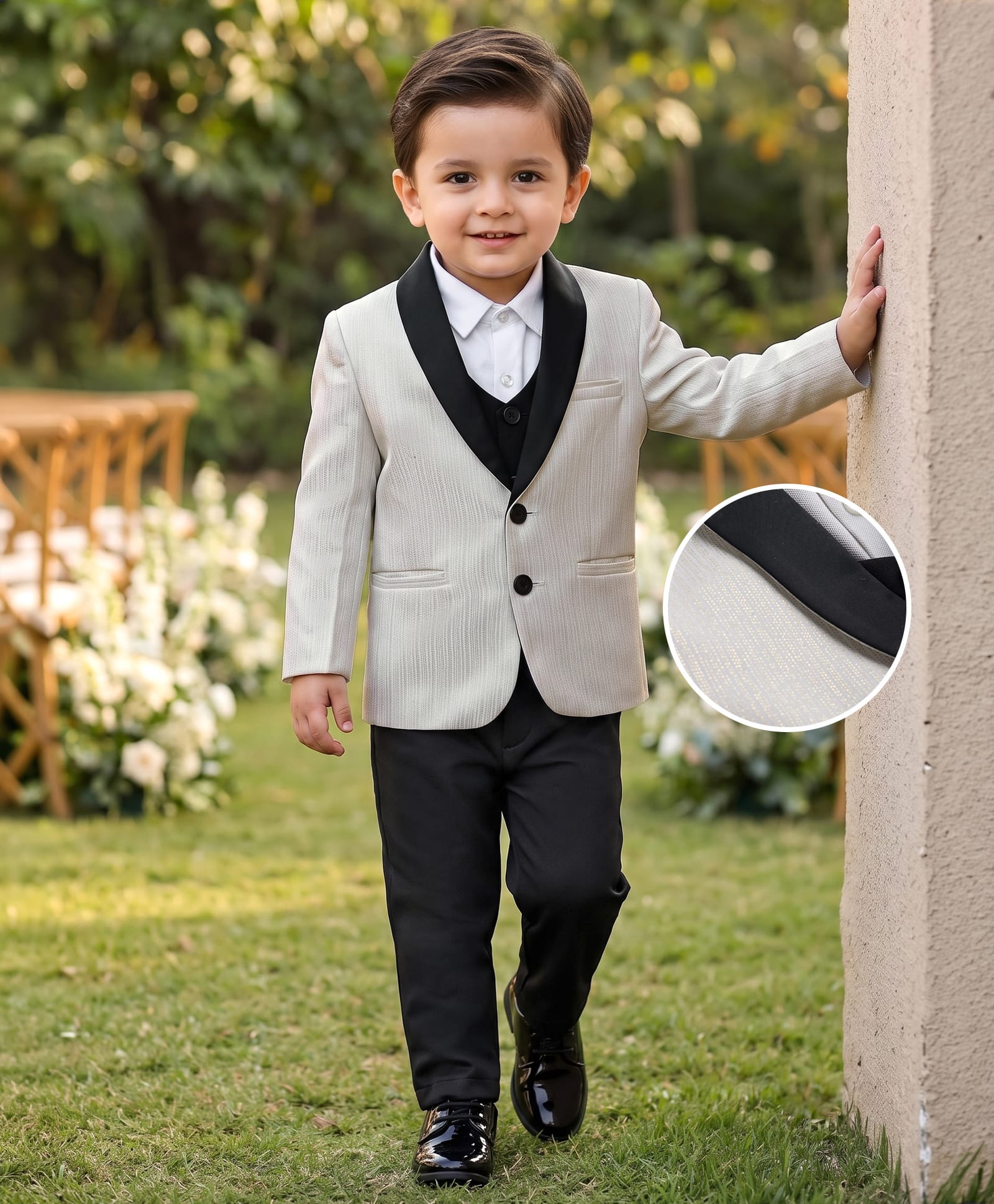 Babyhug Knit Full Sleeves 4 Piece Party Suit - White & Black-picture-10