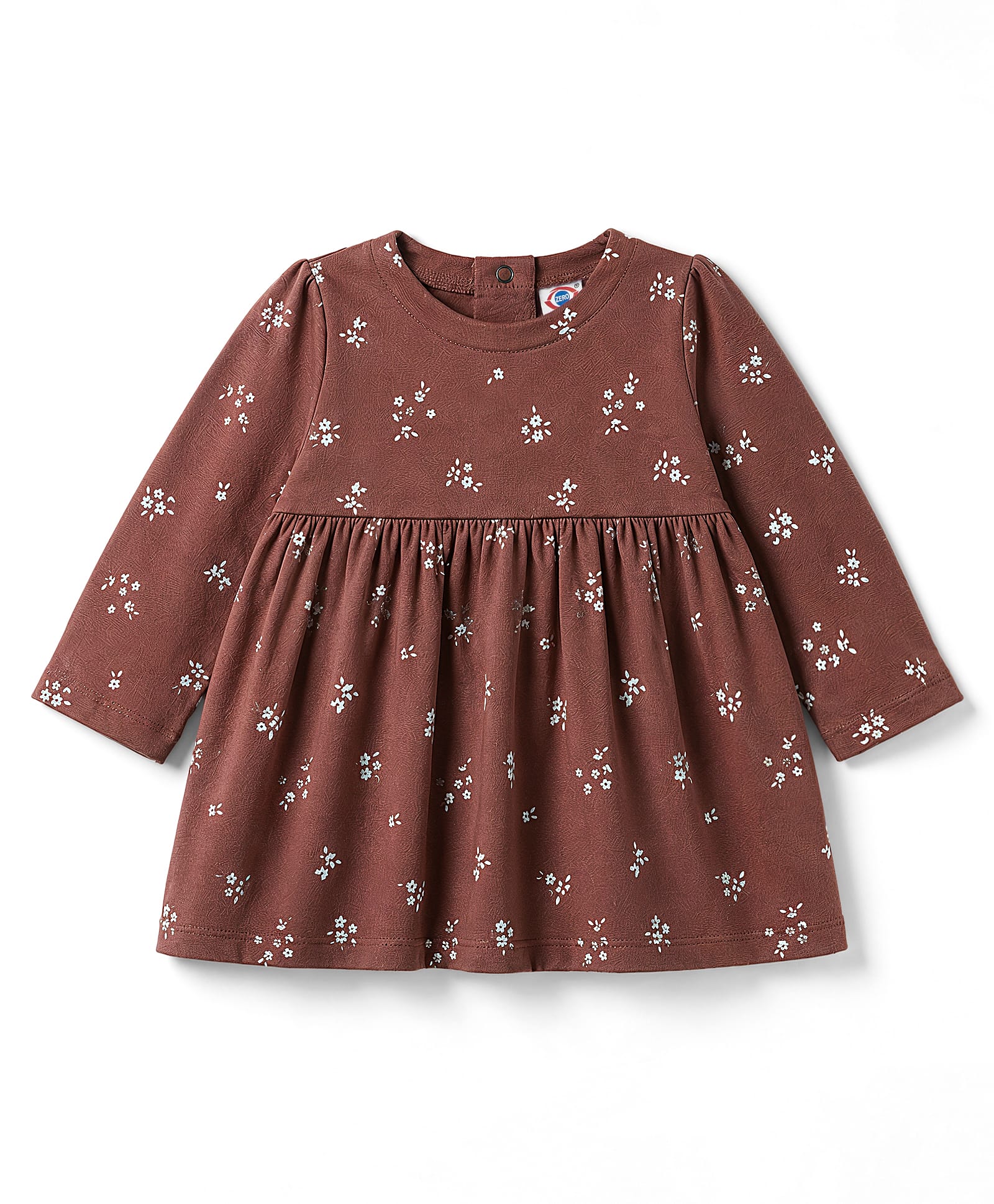 Zero Cotton Knit One Piece Dresses/Frocks Full Sleeves Sinker Floral Print Round Neck M Brown 12-18 Months-picture-6
