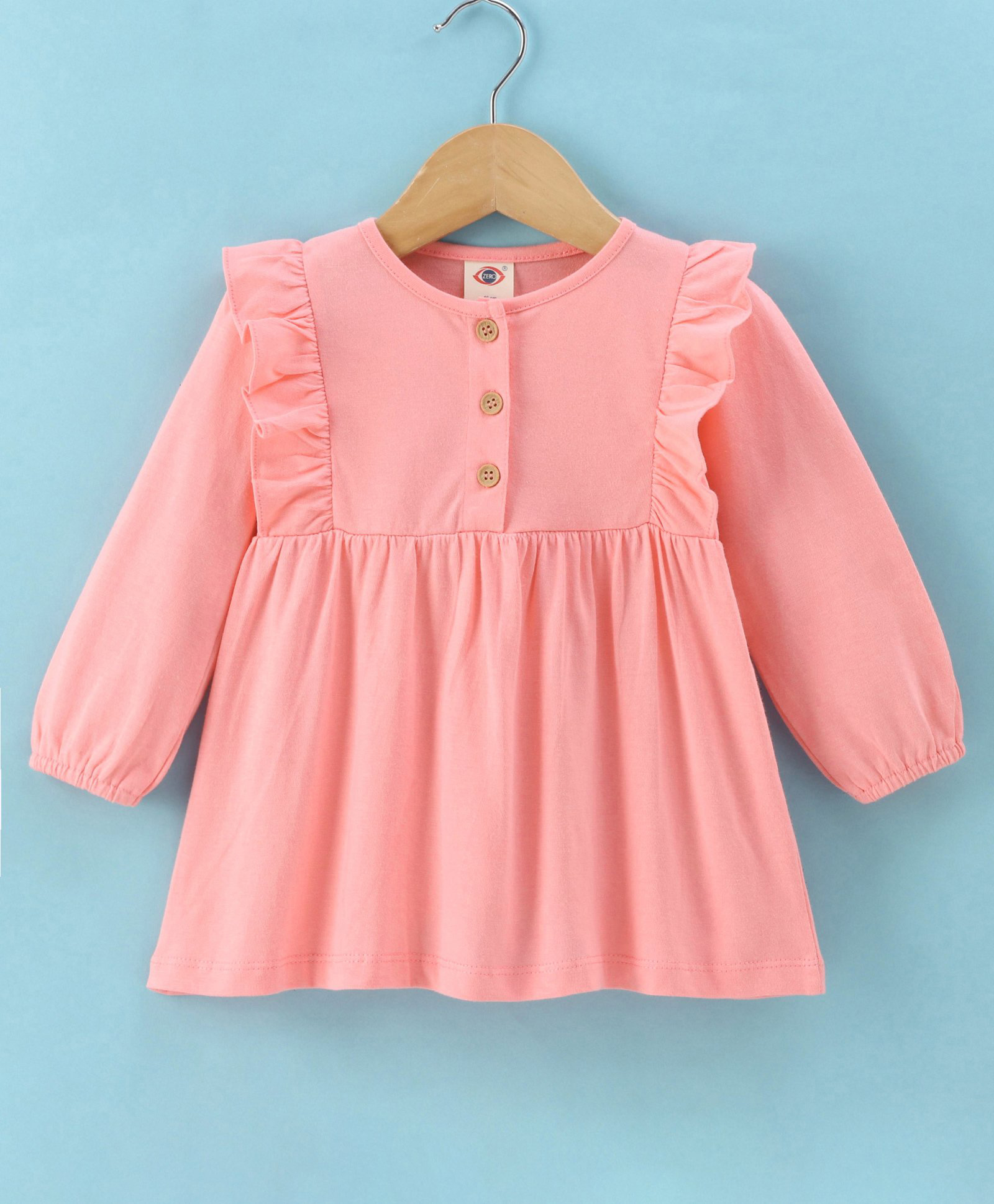 Zero Cotton Knit One Piece Dresses/Frocks Full Sleeves Ruffle Detail L Red 3-6 Months-picture-3