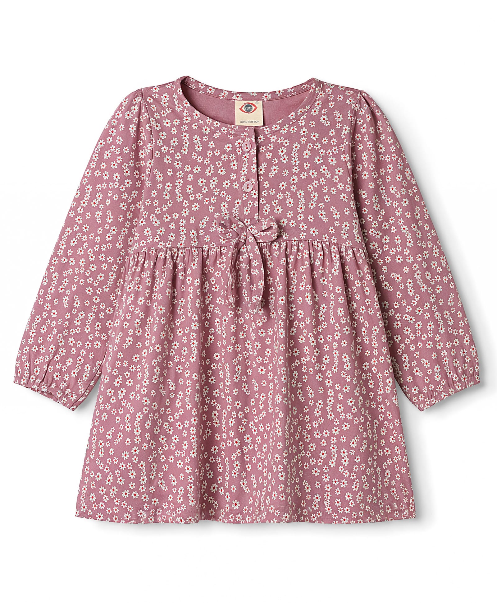 Zero Cotton Knit One Piece Dresses/Frocks Full Sleeves Round Neck Floral Print Light Pink 12-18 Months-picture-37