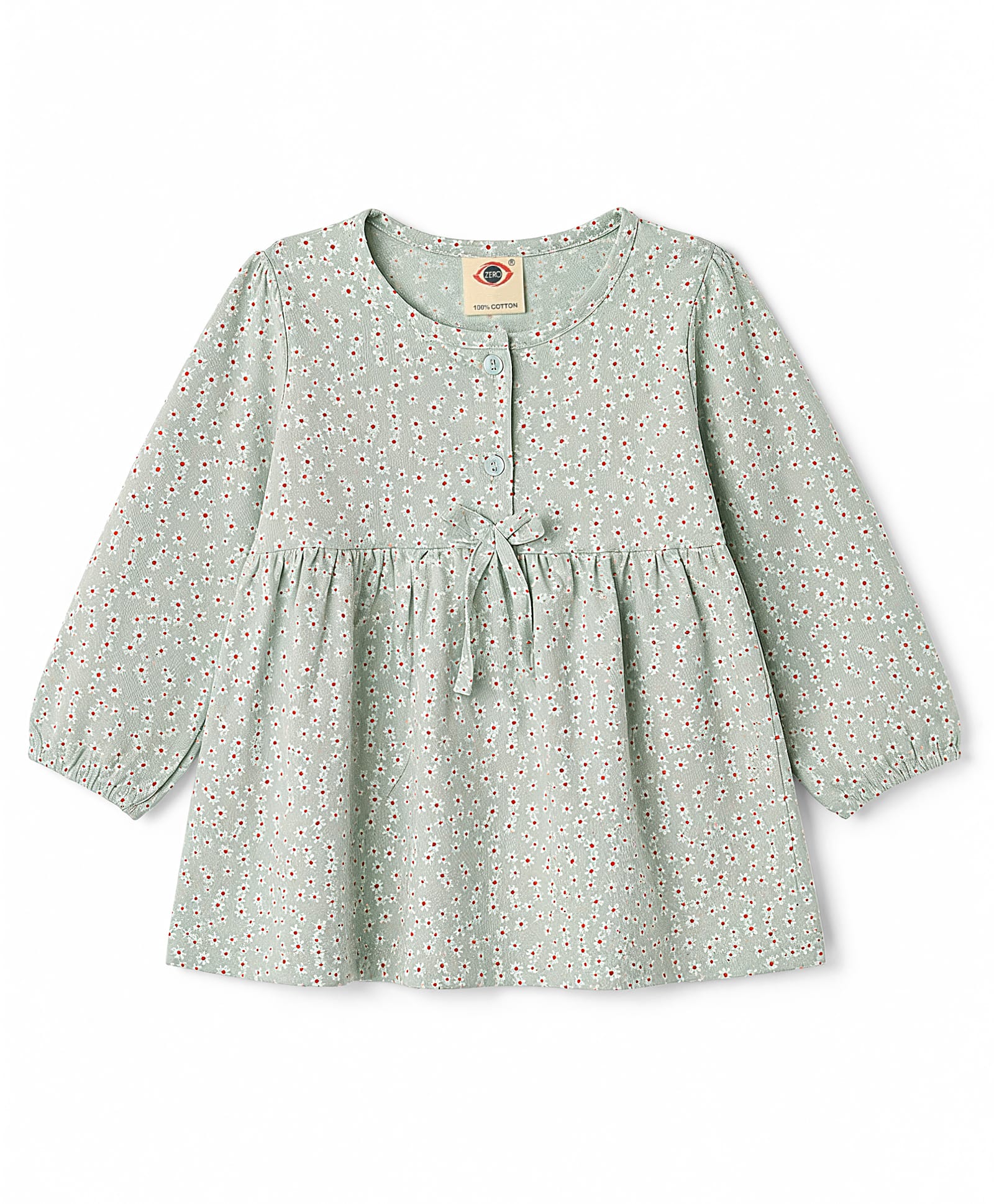 Zero Cotton Knit One Piece Dresses/Frocks Full Sleeves Round Neck Floral Print Green 6-12 Months-image-24