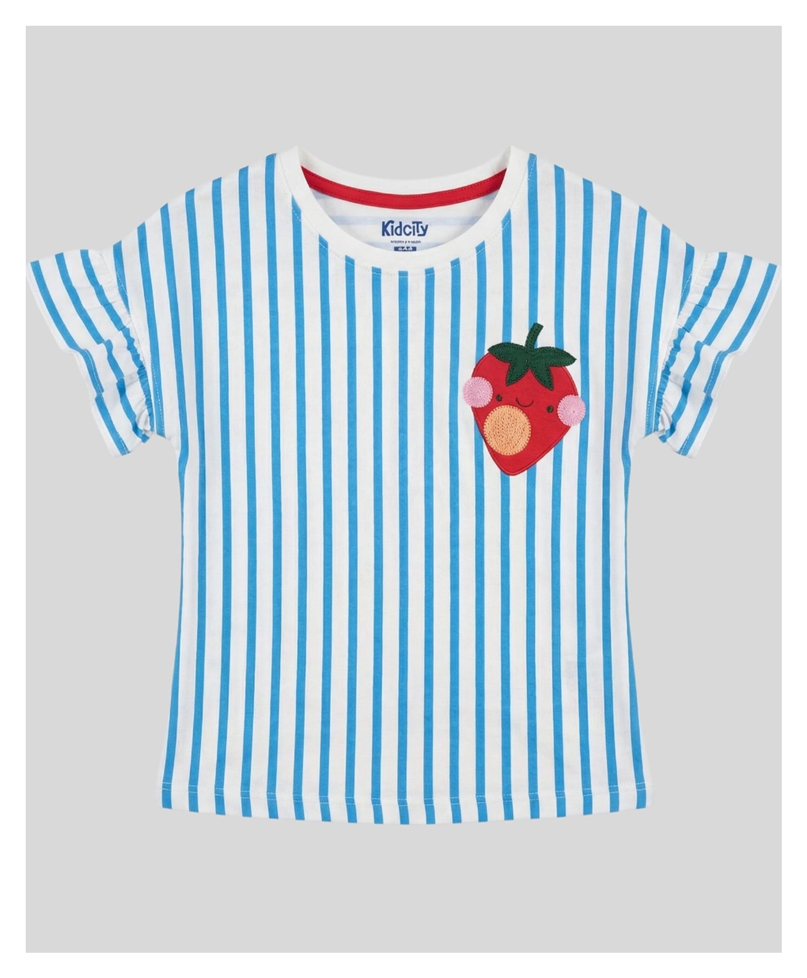 Kidcity Cotton Knit Half Sleeves Striped & Strawberry Printed Top - White-picture-28