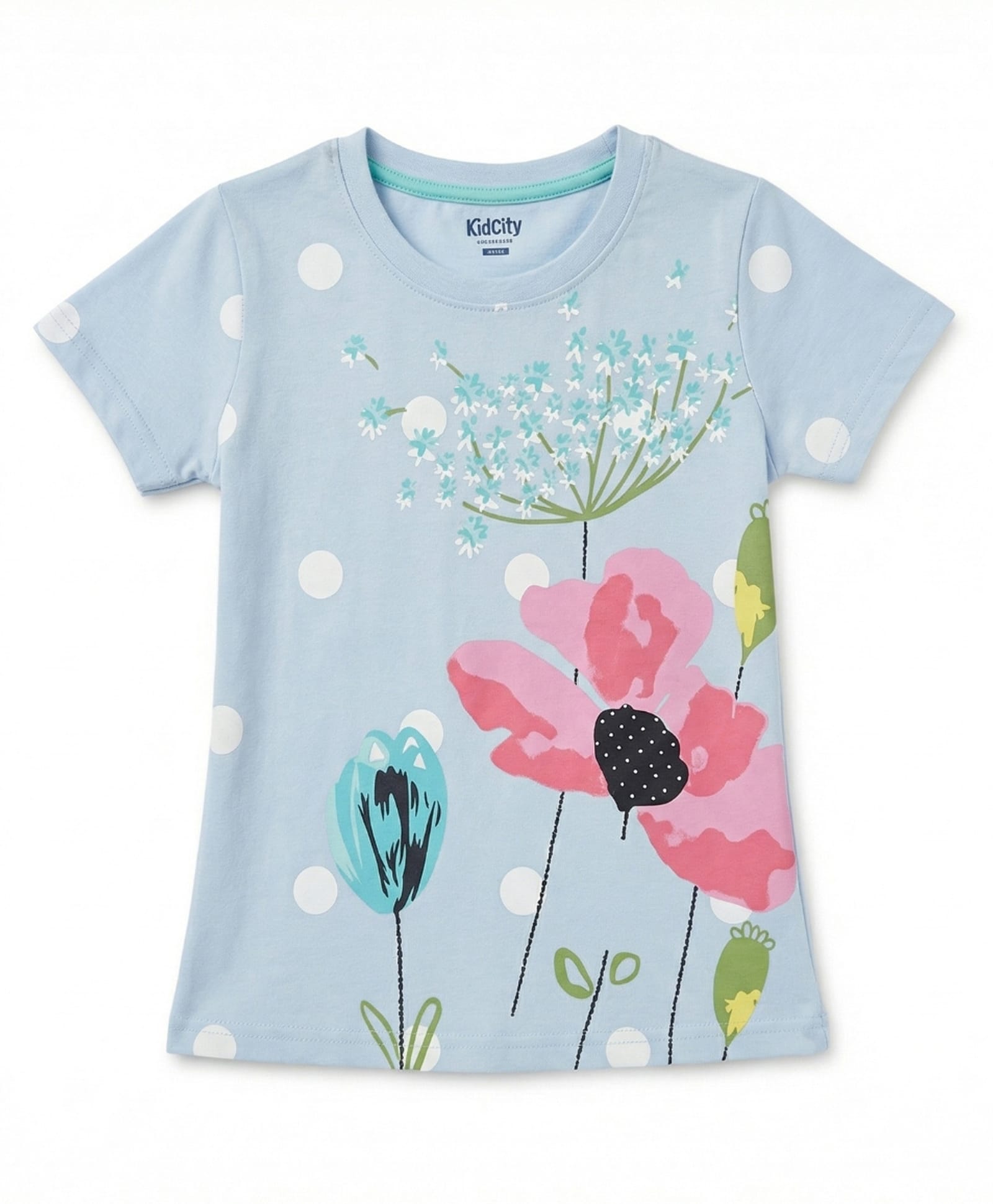 Kidcity Cotton Knit Half Sleeves Polka Dots & Floral Printed Top - Blue-picture-11