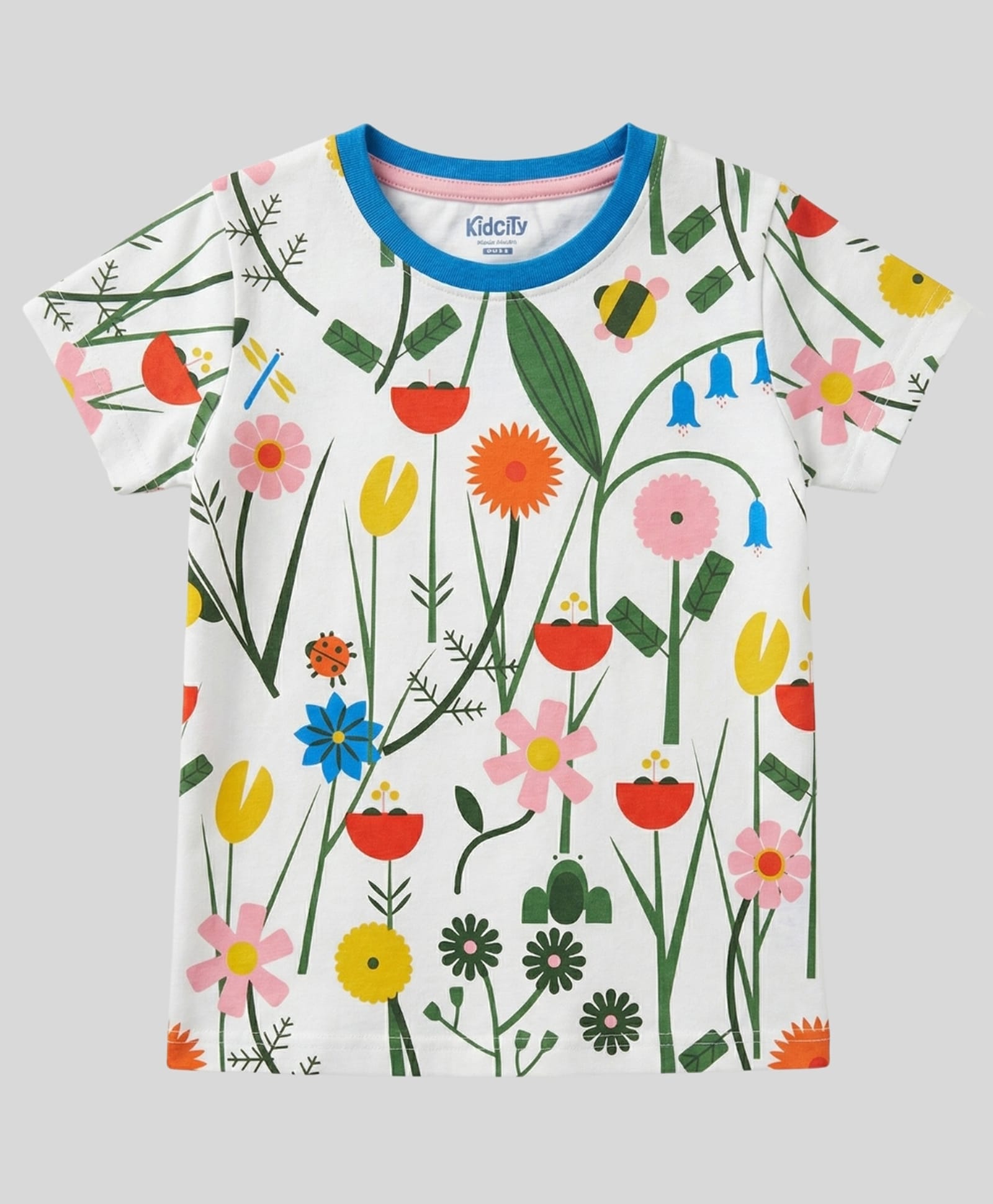 Kidcity Cotton Knit Half Sleeves Floral Printed Top - White-picture-10