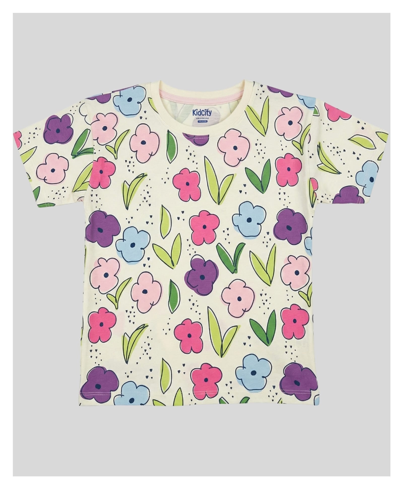 Kidcity Cotton Knit Half Sleeves Floral Printed Top - Off White-picture-19
