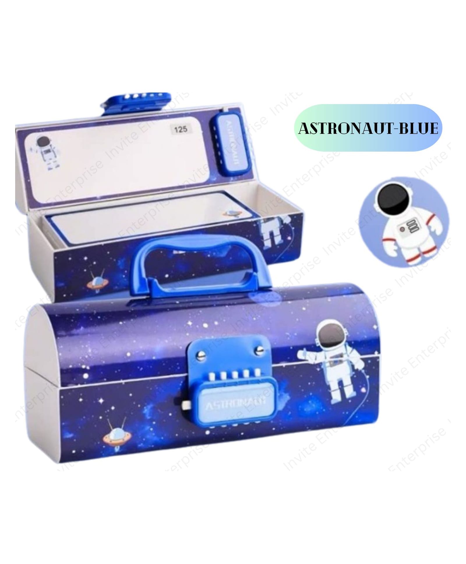 Invite Enterprise Astronaut Theme Password Lock Multifunction Pencil Box for Kids - Blue-image-18