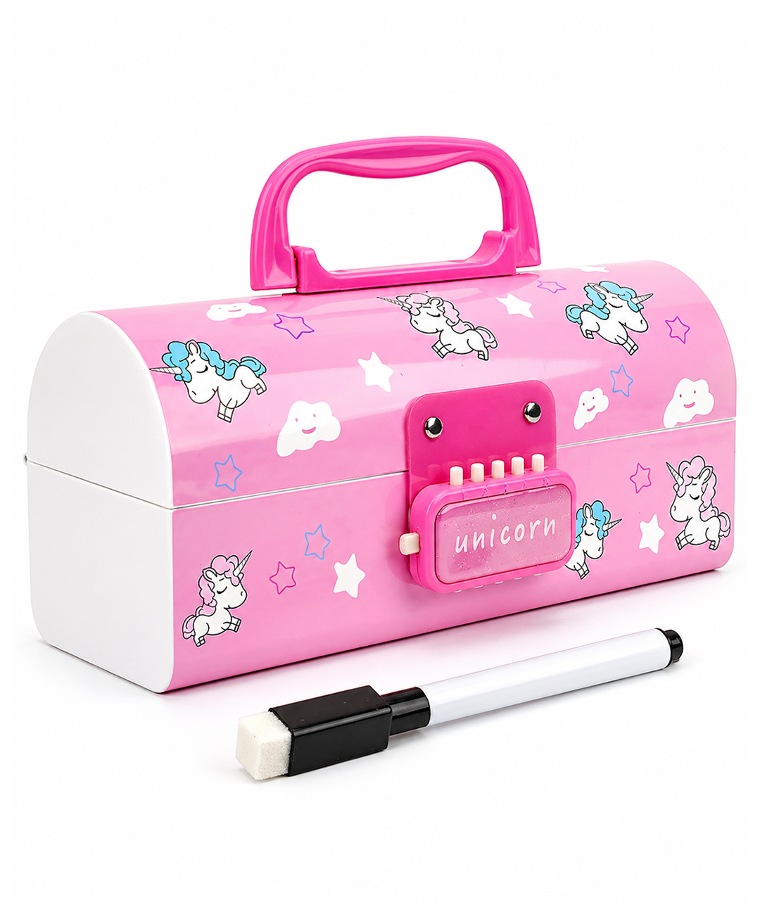 Invite Enterprise Unicorn Theme Multi-Layer Password Lock Pencil Box for Kids School Stationery Organizer with Mirror - Pink-image-35