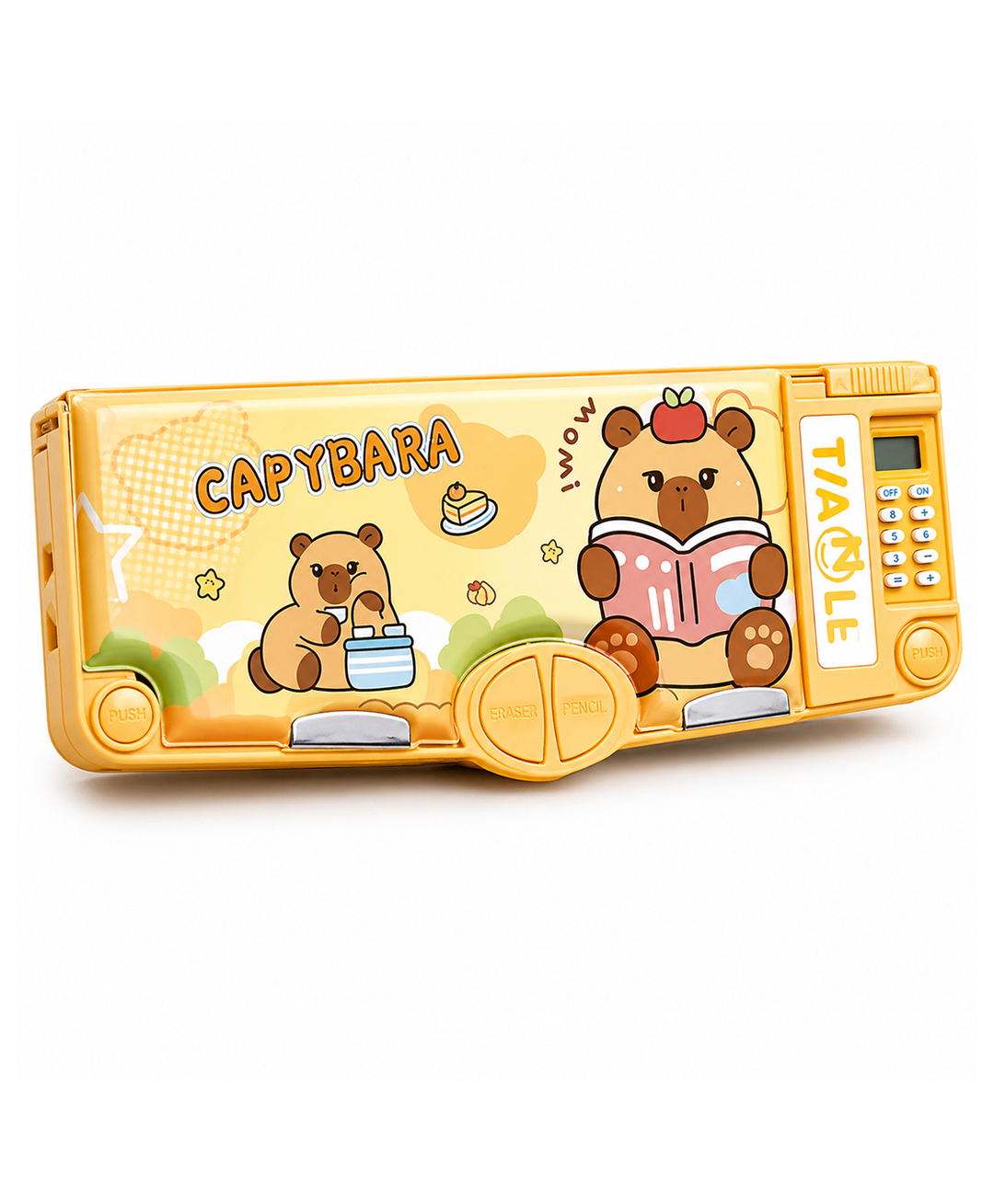 Invite Enterprise Capybara Theme Multifunction Pencil Box with Calculator & Magnetic Storage for Kids - Yellow-image-40