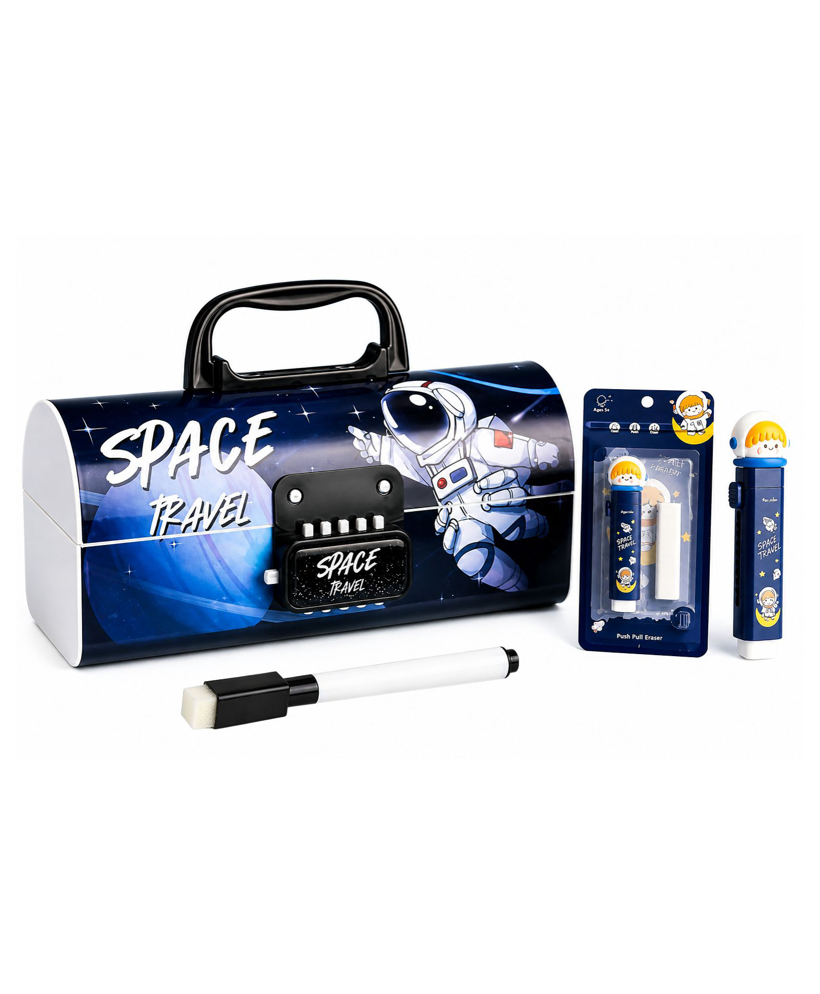 Invite Enterprise Space Travel Password Lock Pencil Box Set with Push Pull Eraser for Kids - Blue-image-44