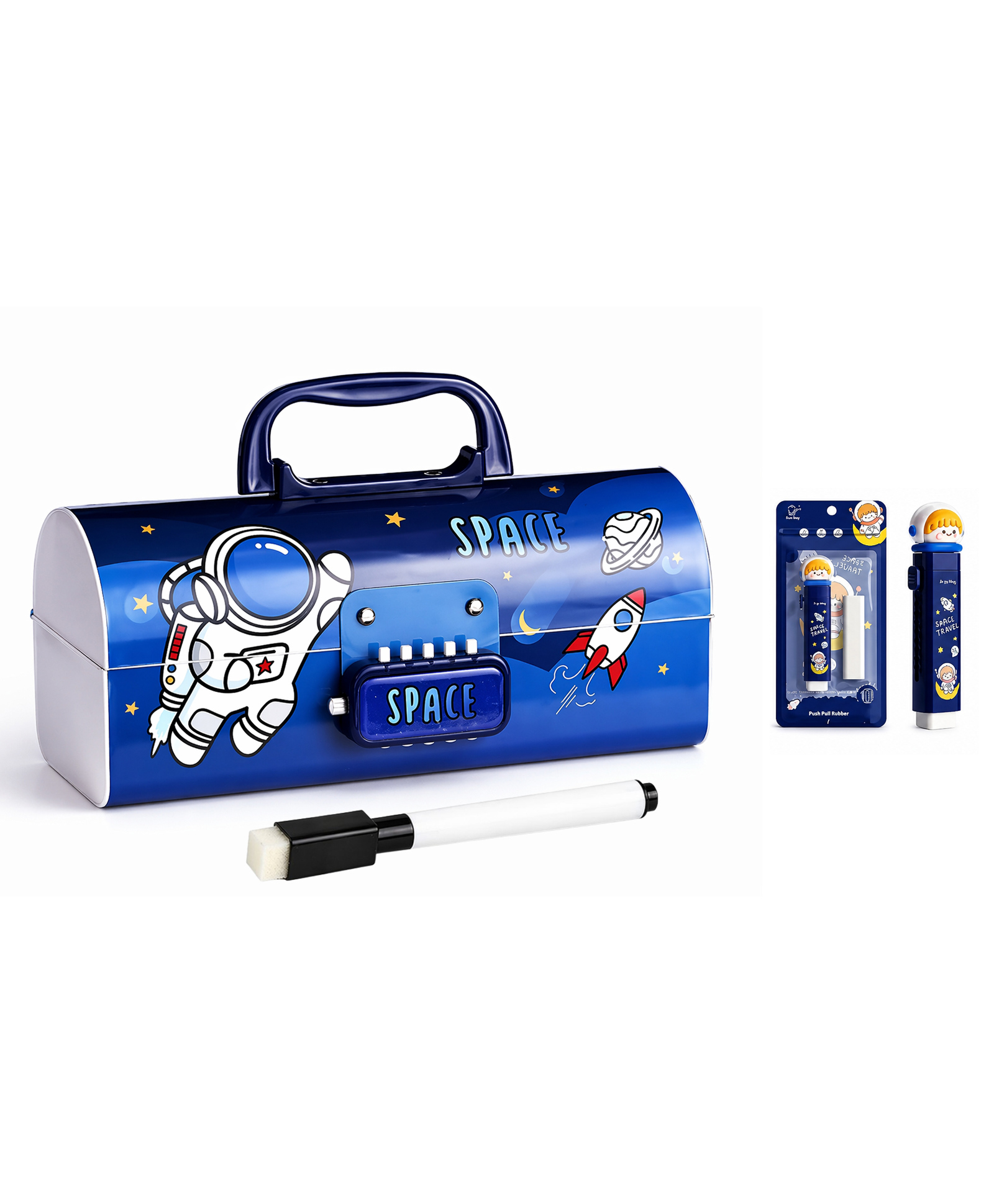 Invite Enterprise Space Adventure Password Lock Pencil Box with Eraser & Storage Compartments for Kids - Blue-image-11