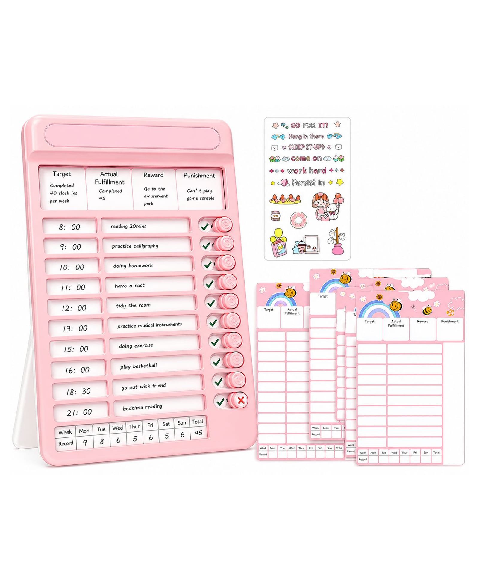 Invite Enterprise Habit Tracker Time Clock Planner Board with Sliding Buttons for Kids Study Routine - Pink-picture-11