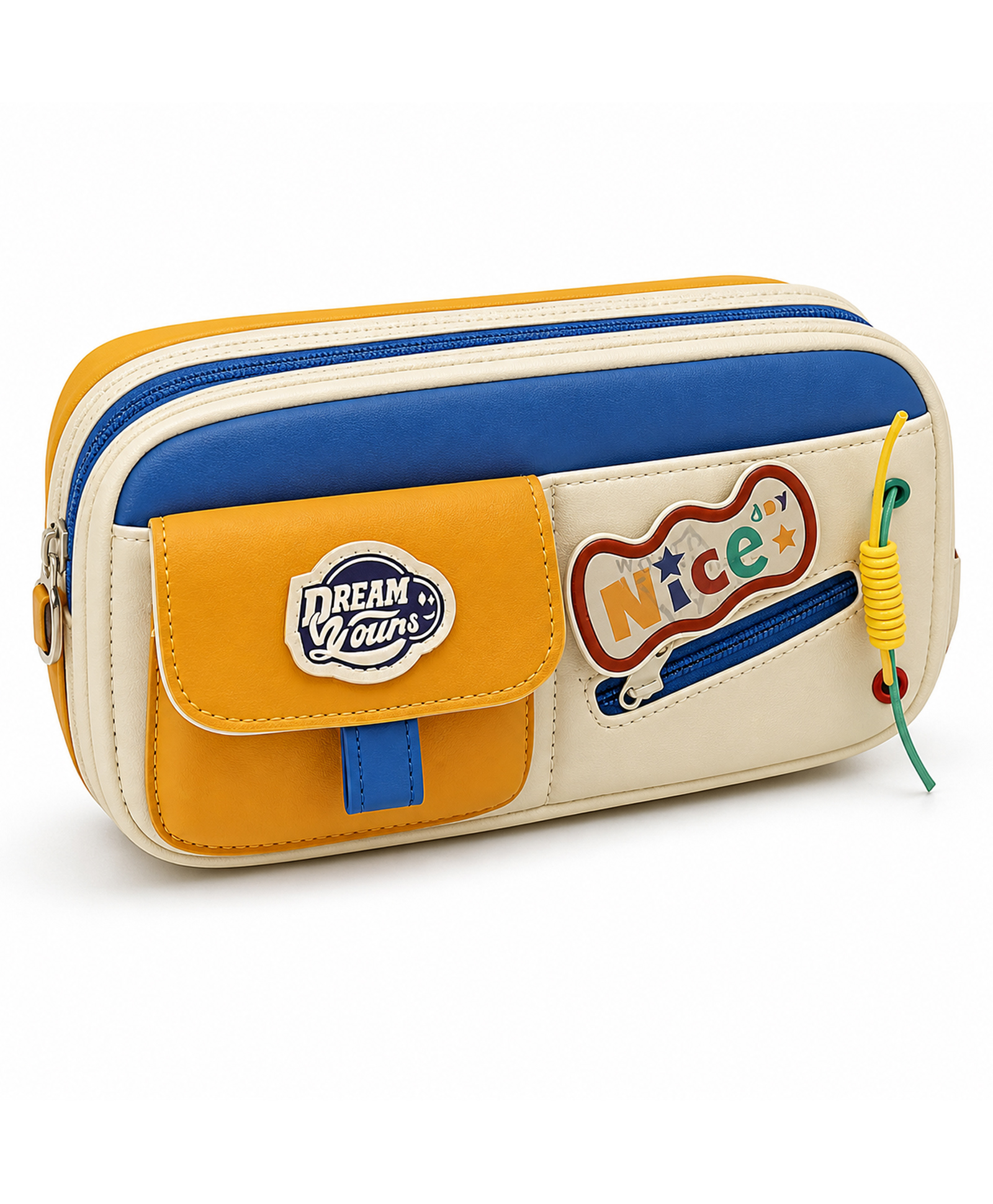 Invite Enterprise Multi-Pocket Pencil Pouch with Zipper Compartments for Kids & Students - Yellow-picture-25