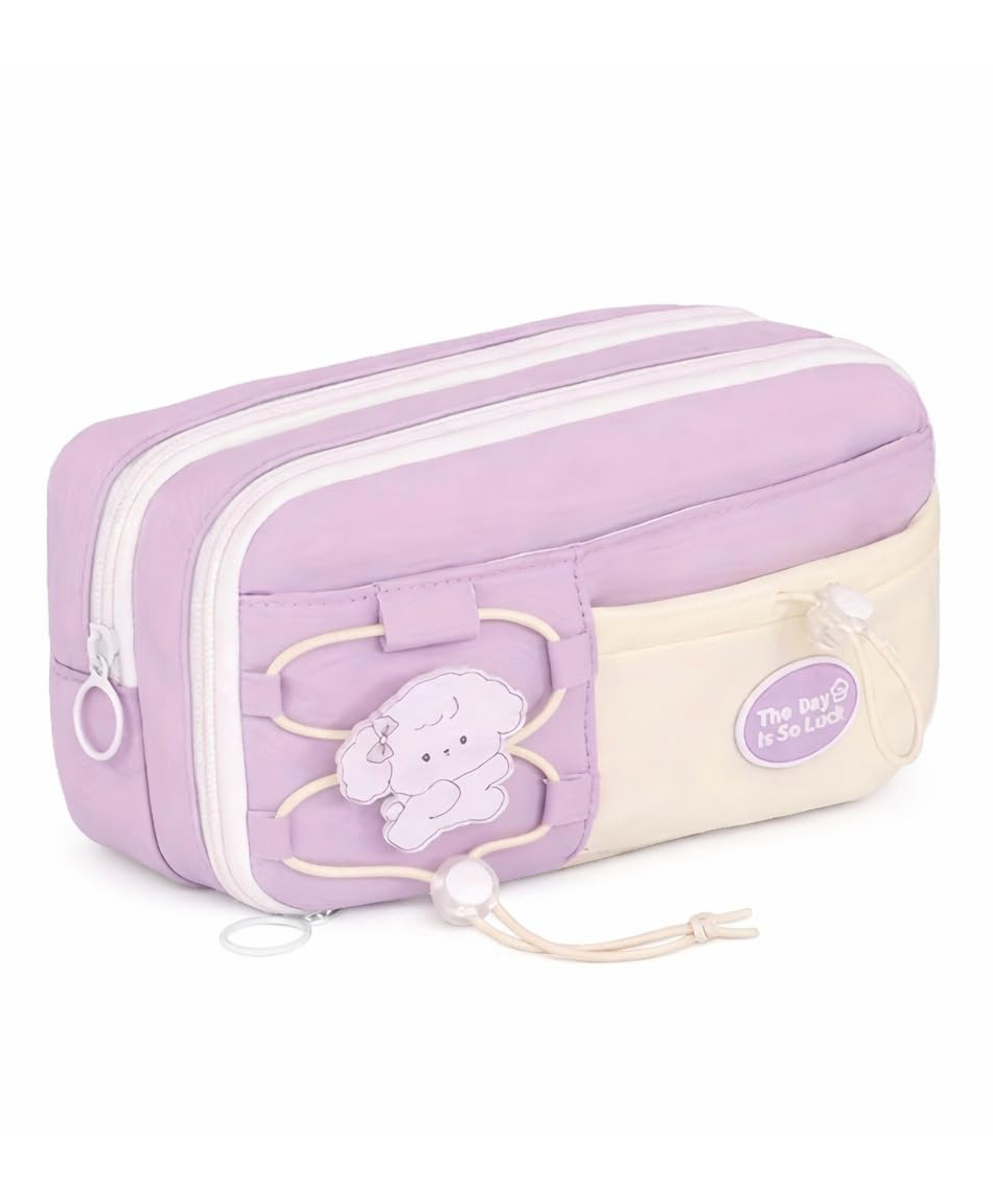 Invite Enterprise Multi-Layer Large Capacity Pencil Pouch with 3 Compartments for School & Office Use - Purple-image-34