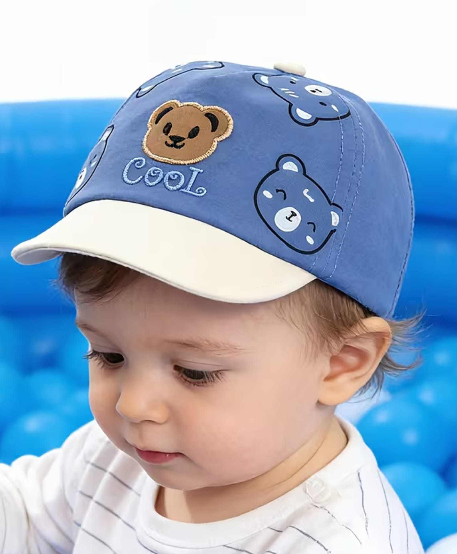 Ziory Cotton Woven Bear Face Patch Detailed Cap - Blue - Circumference - 44-48 Cms-picture-21