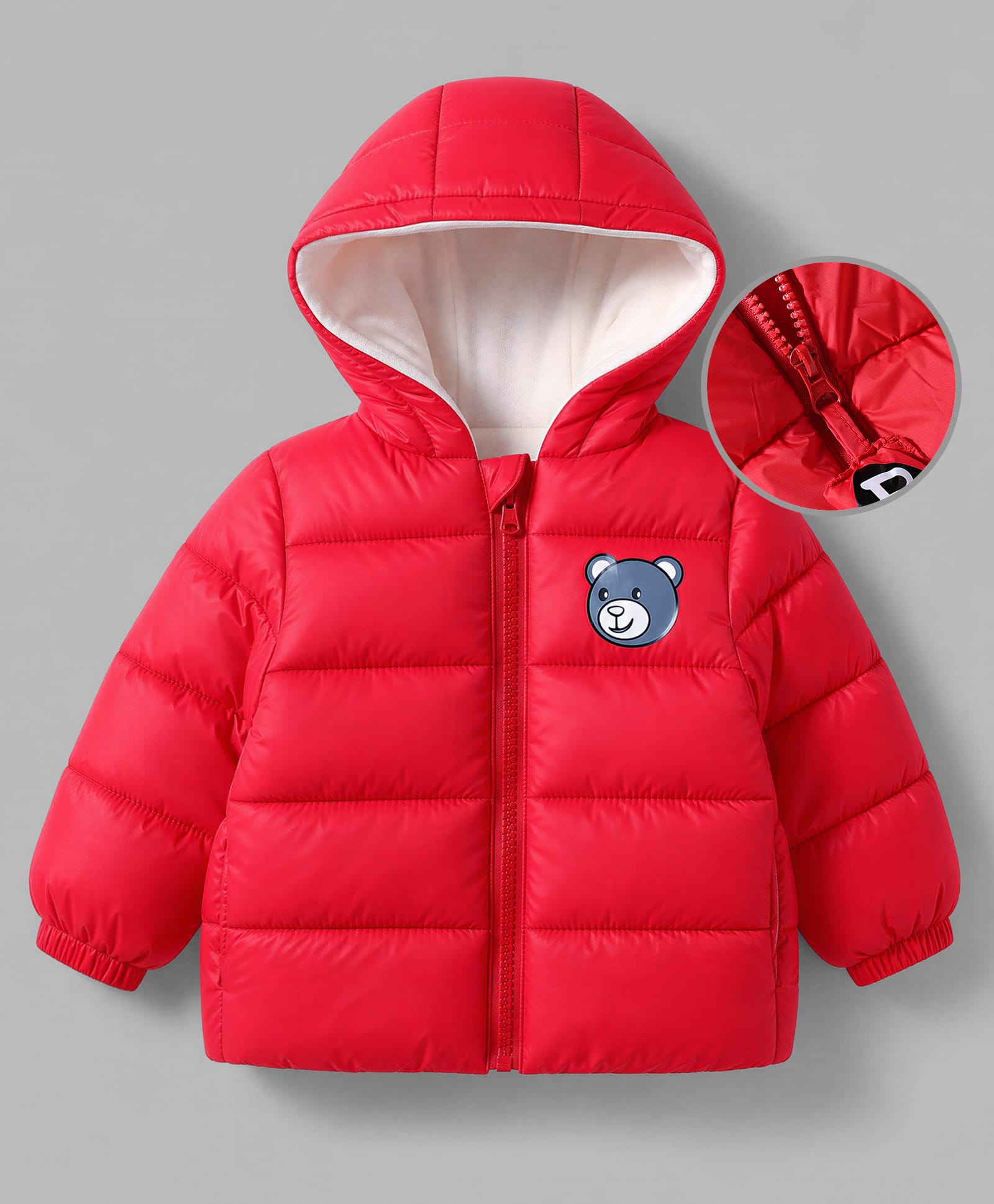 Mark & Mia Padded Winter Jacket with Full Sleeves and Bear Print in Red for 4-5 Years-image-25