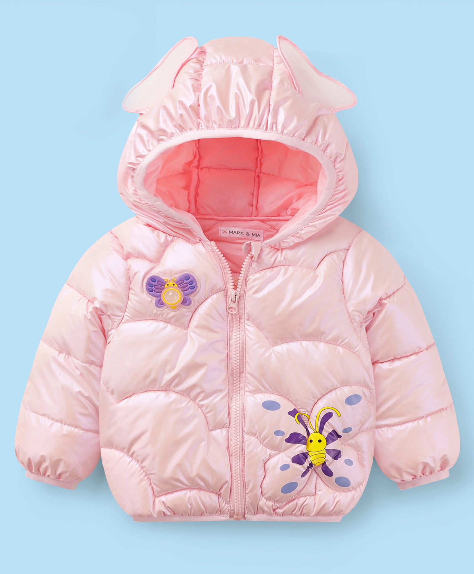 Mark & Mia Full Sleeves Butterfly Printed & Applique Hooded Padded Winter Jacket - Pink-image-42