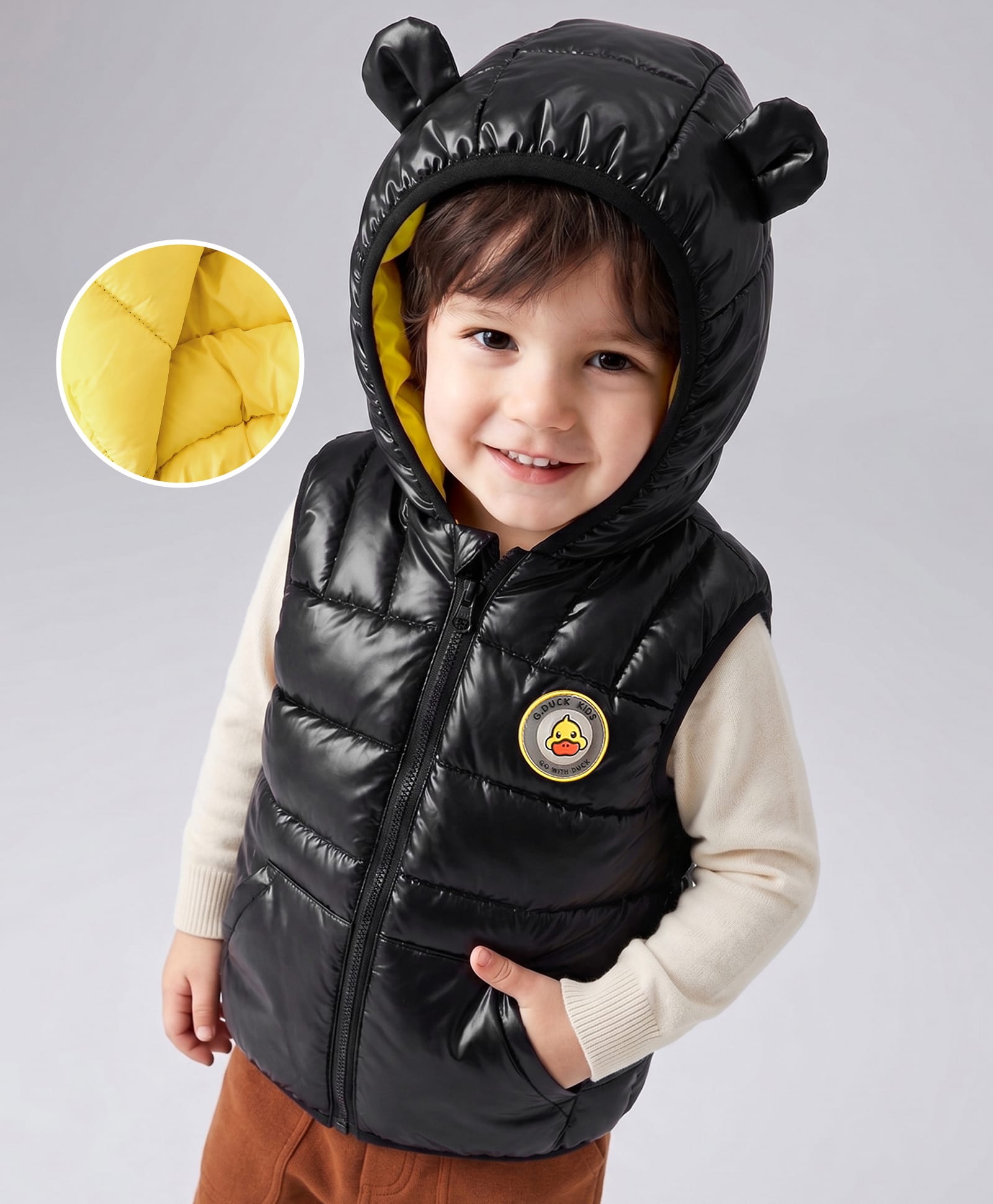 Mark & Mia Sleeveless Hooded Padded Quilted Jacket with Duck Badge - Black-picture-13