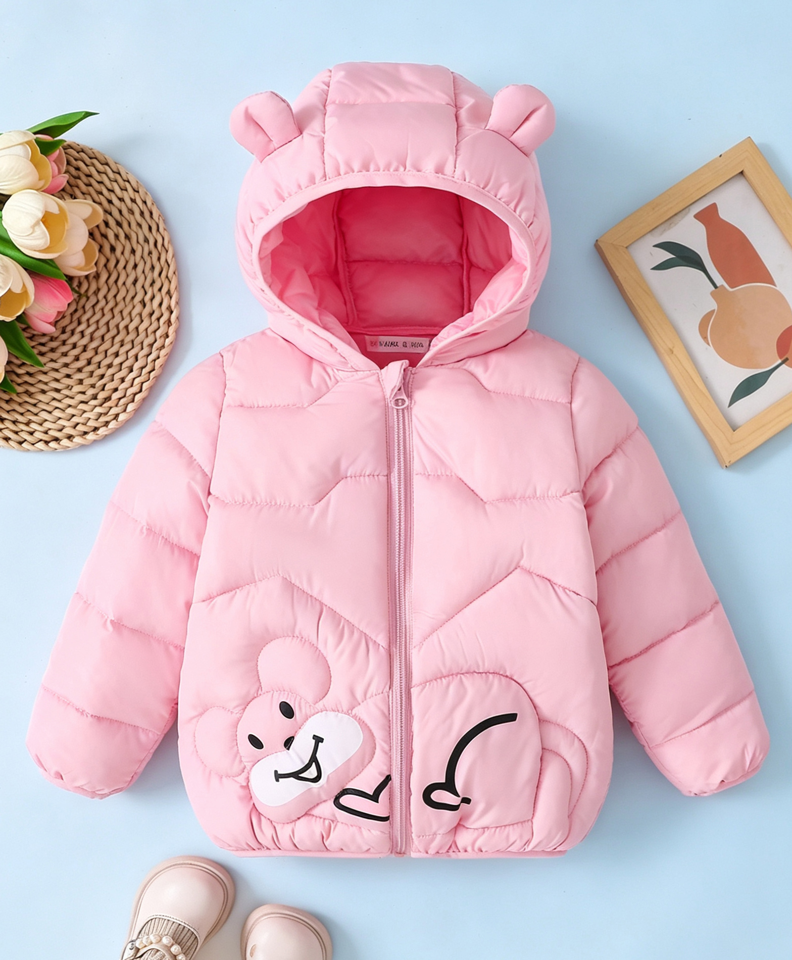 Mark & Mia Padded Winter Jacket with Full Sleeves and Bear Applique in Pink for 3-4 Years-image-15